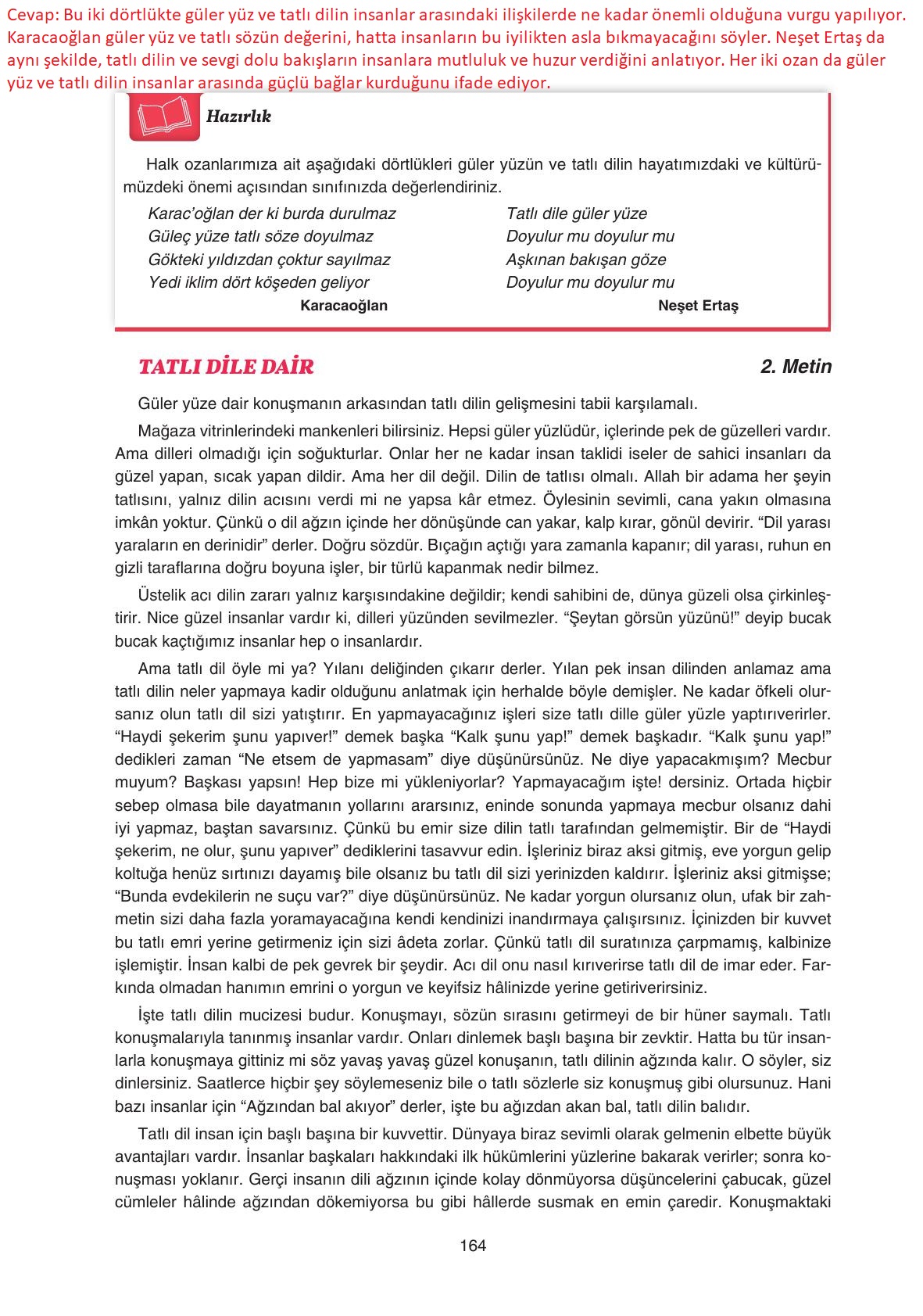 11. Sınıf Gizem Yayınları Türk Dili Ve Edebiyatı Ders Kitabı Sayfa 164 Cevapları