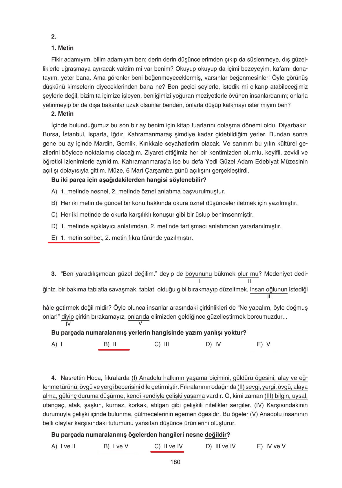 11. Sınıf Gizem Yayınları Türk Dili Ve Edebiyatı Ders Kitabı Sayfa 180 Cevapları