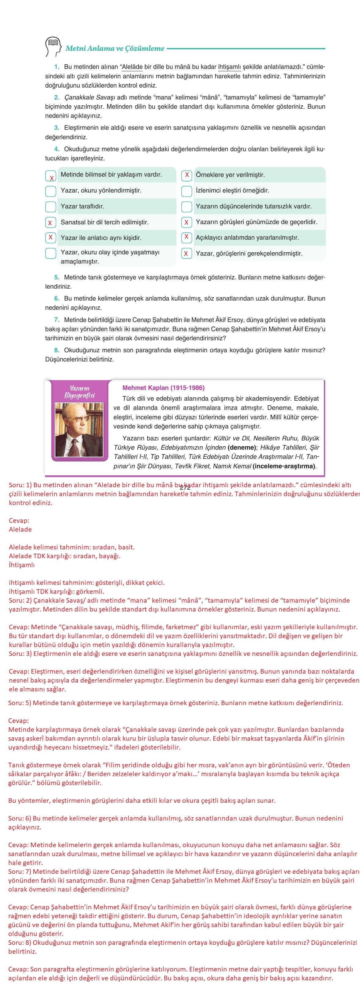 11. Sınıf Gizem Yayınları Türk Dili Ve Edebiyatı Ders Kitabı Sayfa 272 Cevapları 11. Sınıf Gizem Yayınları Türk Dili Ve Edebiyatı Ders Kitabı Sayfa 272 Cevapları