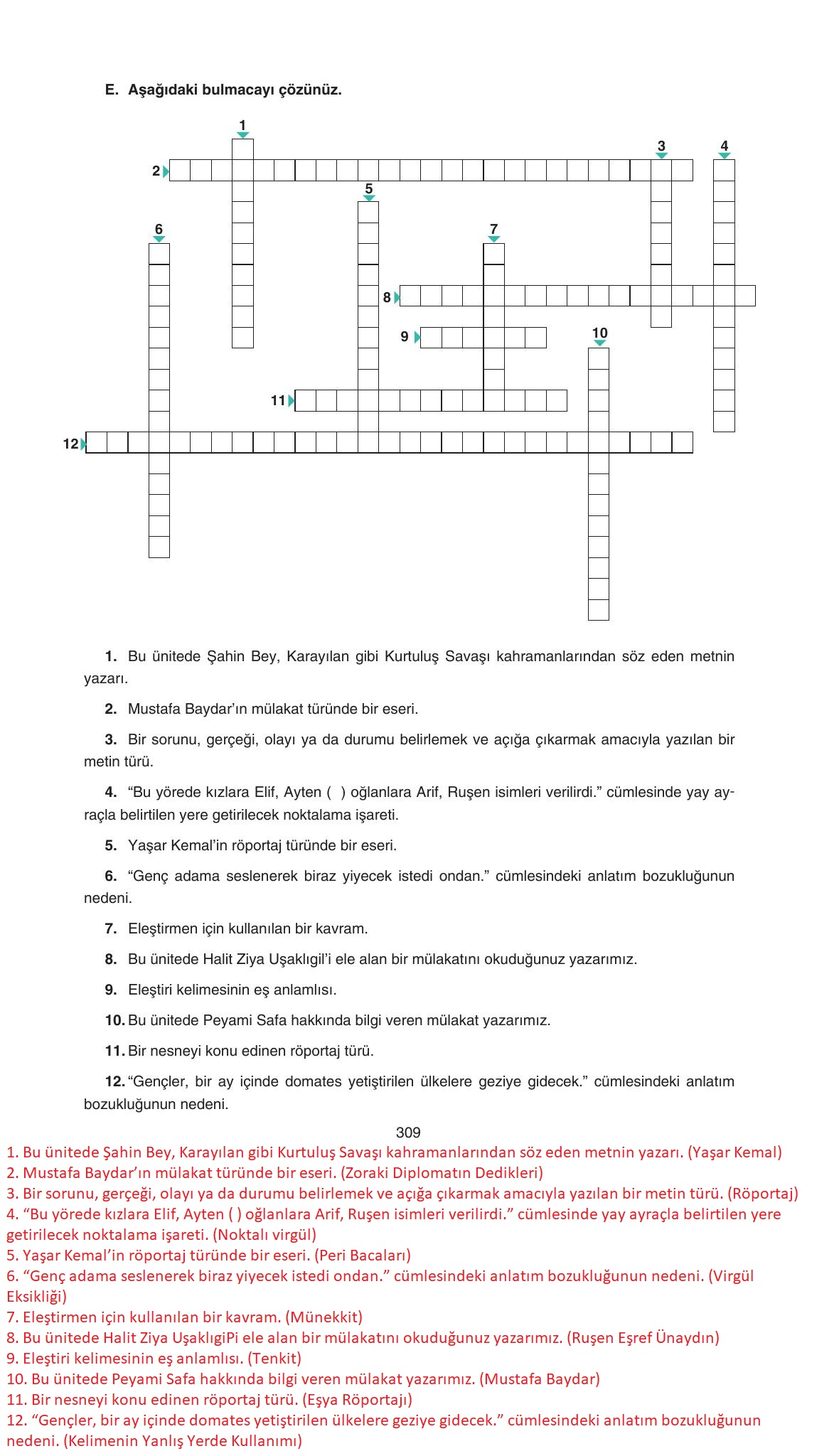 11. Sınıf Gizem Yayınları Türk Dili Ve Edebiyatı Ders Kitabı Sayfa 309 Cevapları 11. Sınıf Gizem Yayınları Türk Dili Ve Edebiyatı Ders Kitabı Sayfa 309 Cevapları