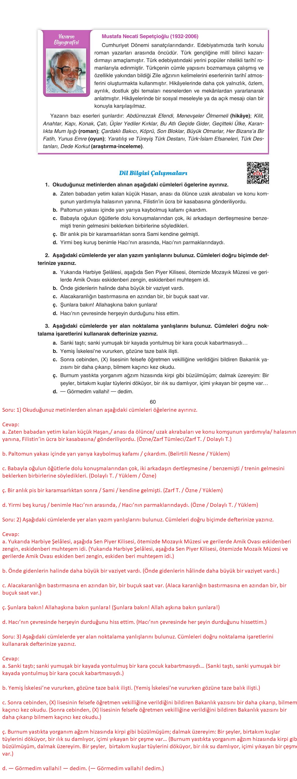 11. Sınıf Gizem Yayınları Türk Dili Ve Edebiyatı Ders Kitabı Sayfa 60 Cevapları
