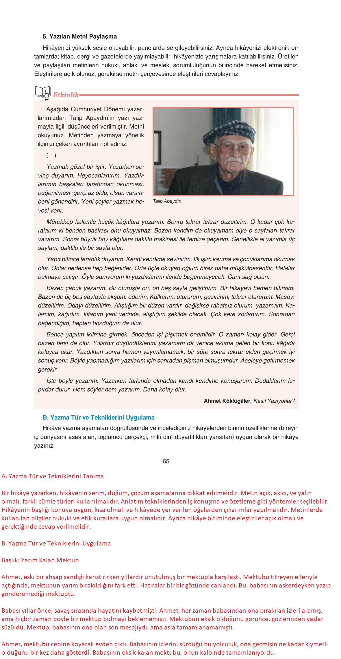 11. Sınıf Gizem Yayınları Türk Dili Ve Edebiyatı Ders Kitabı Sayfa 65 Cevapları