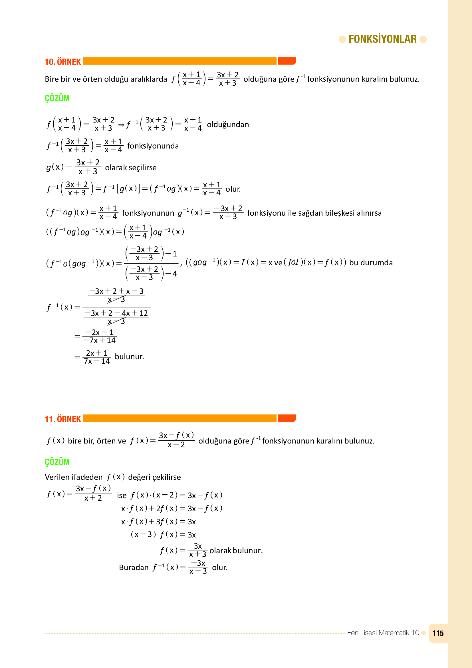 10. Sınıf Meb Yayınları Fen Lisesi Matematik Ders Kitabı Sayfa 115 Cevapları
