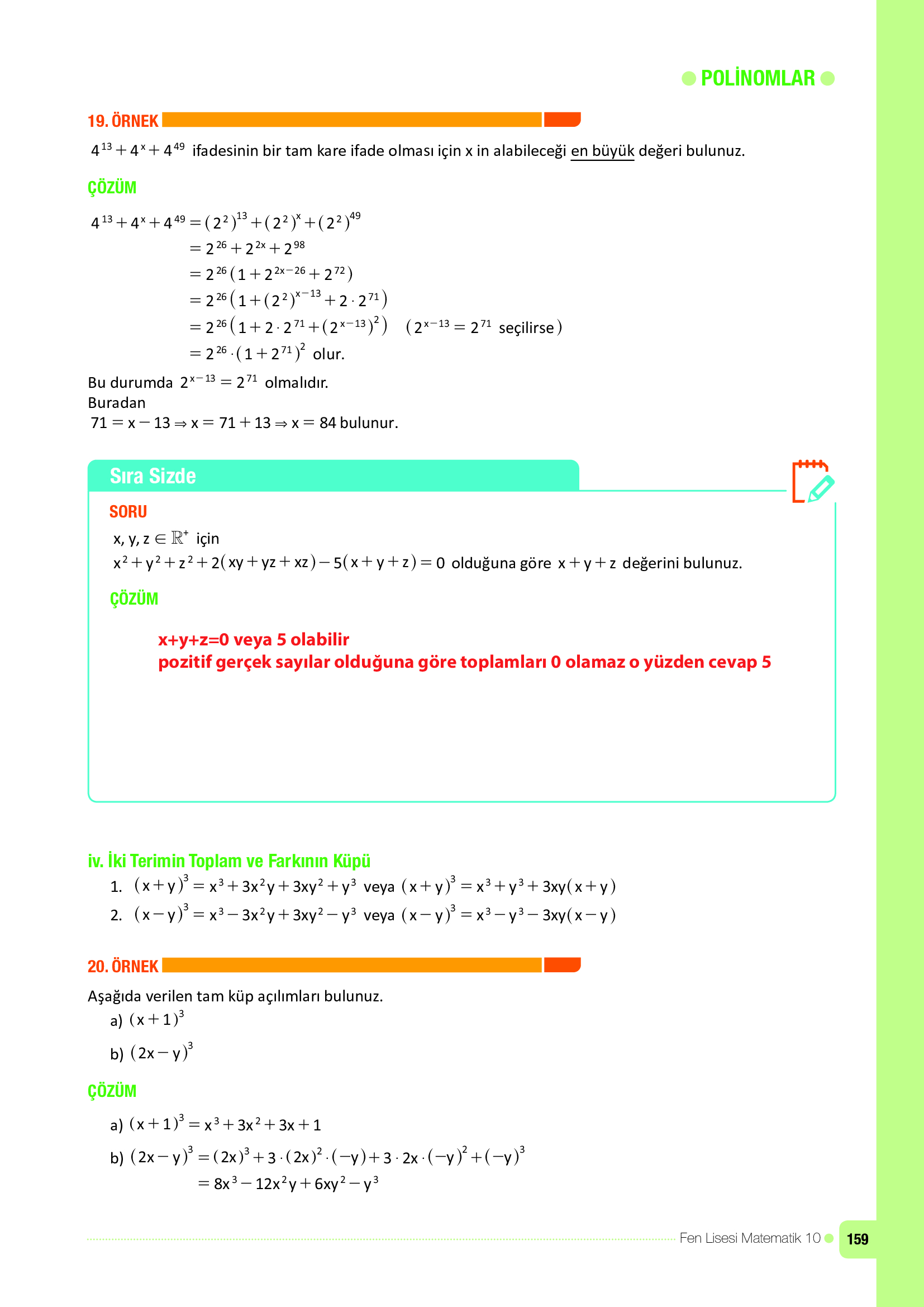 10. Sınıf Meb Yayınları Fen Lisesi Matematik Ders Kitabı Sayfa 159 Cevapları 10. Sınıf Meb Yayınları Fen Lisesi Matematik Ders Kitabı Sayfa 159 Cevapları