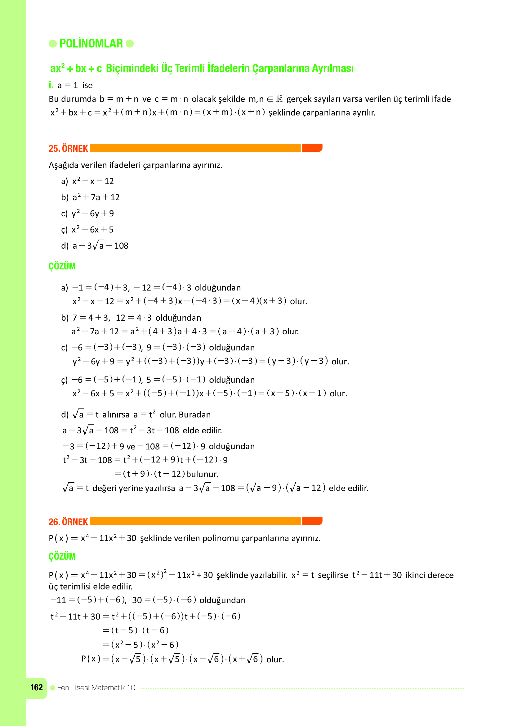 10. Sınıf Meb Yayınları Fen Lisesi Matematik Ders Kitabı Sayfa 162 Cevapları 10. Sınıf Meb Yayınları Fen Lisesi Matematik Ders Kitabı Sayfa 162 Cevapları