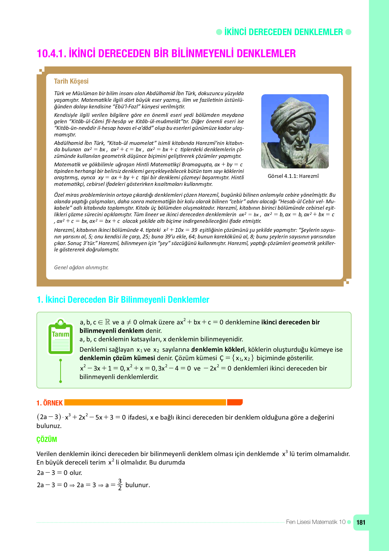 10. Sınıf Meb Yayınları Fen Lisesi Matematik Ders Kitabı Sayfa 181 Cevapları