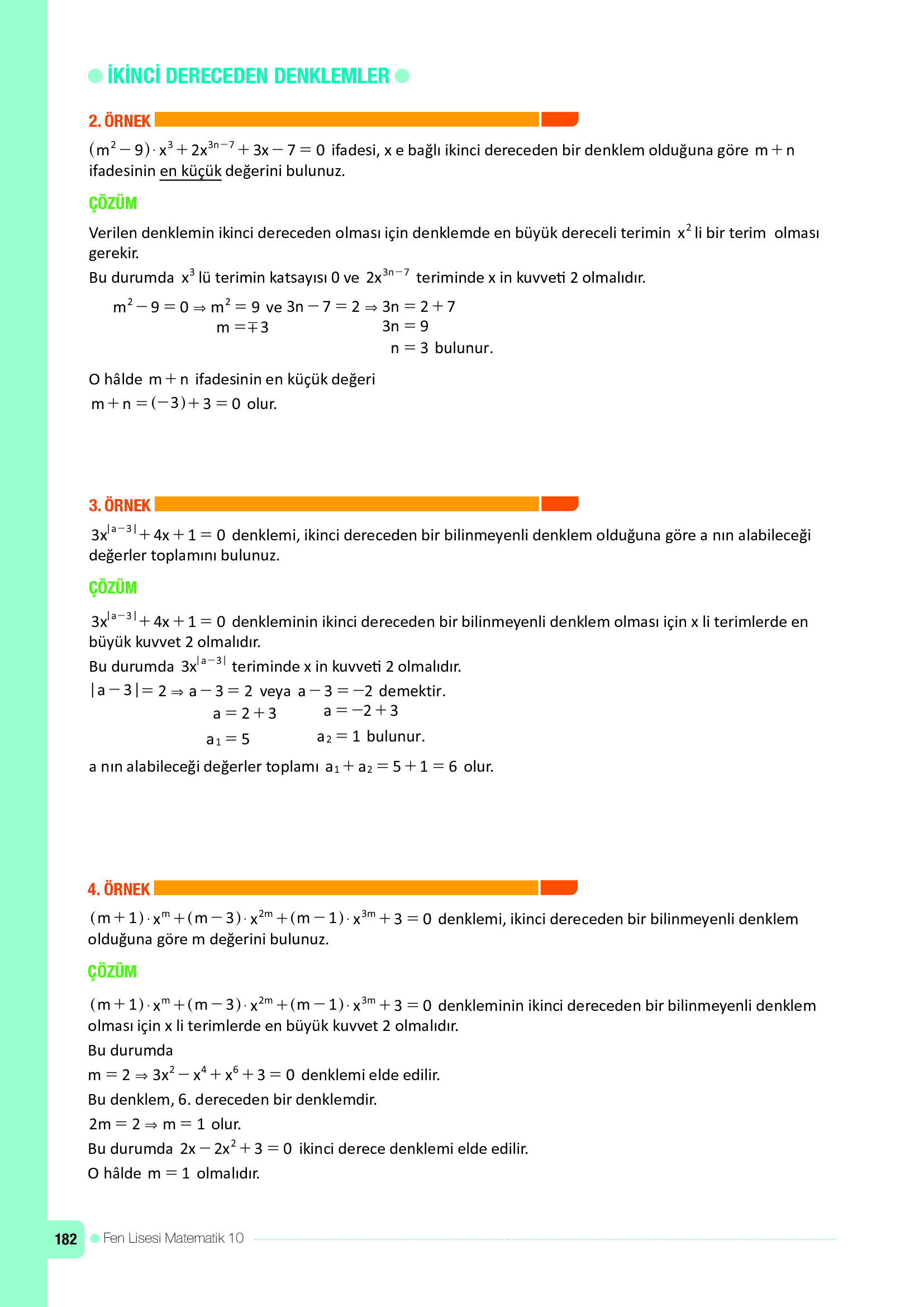 10. Sınıf Meb Yayınları Fen Lisesi Matematik Ders Kitabı Sayfa 182 Cevapları