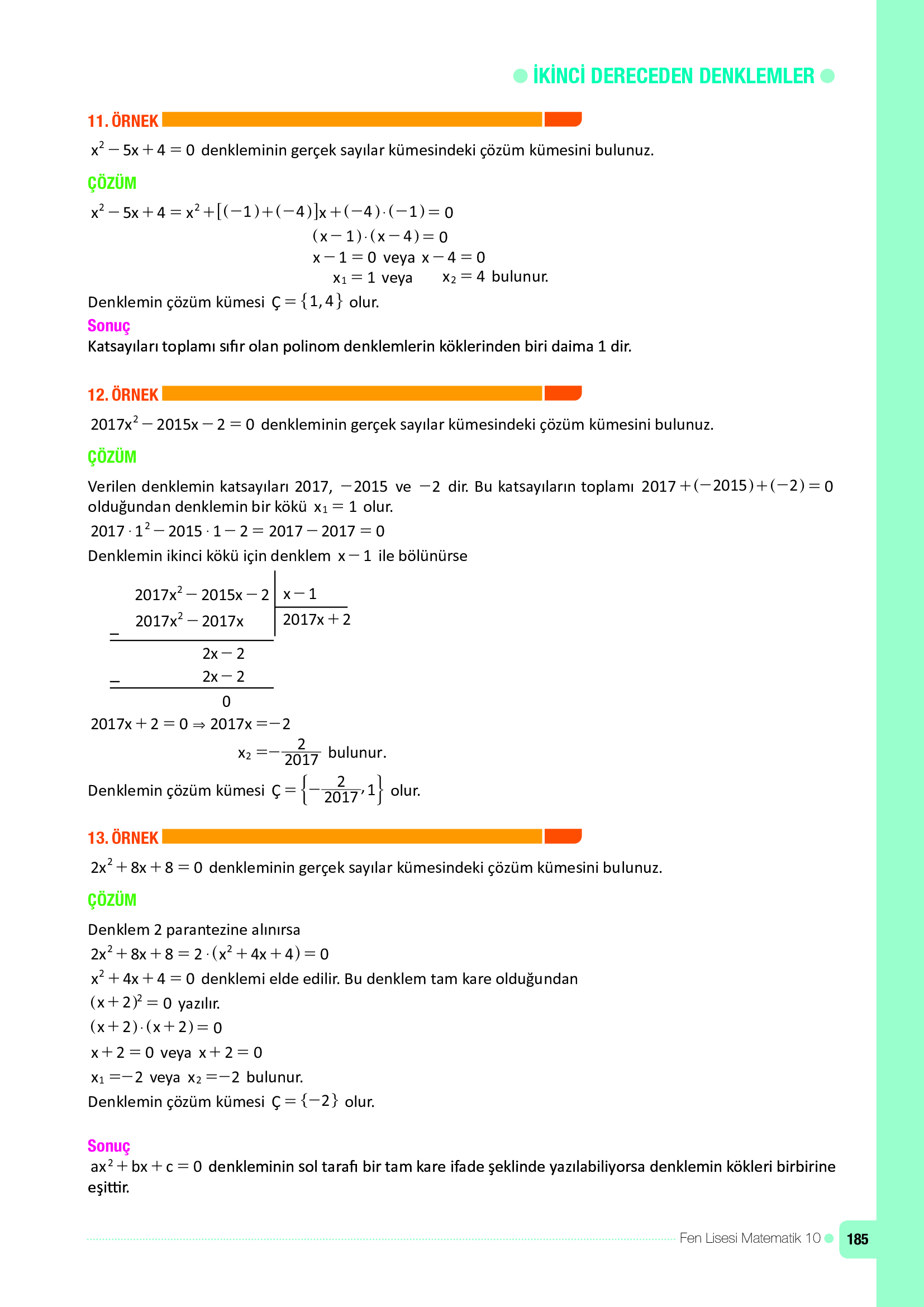 10. Sınıf Meb Yayınları Fen Lisesi Matematik Ders Kitabı Sayfa 185 Cevapları