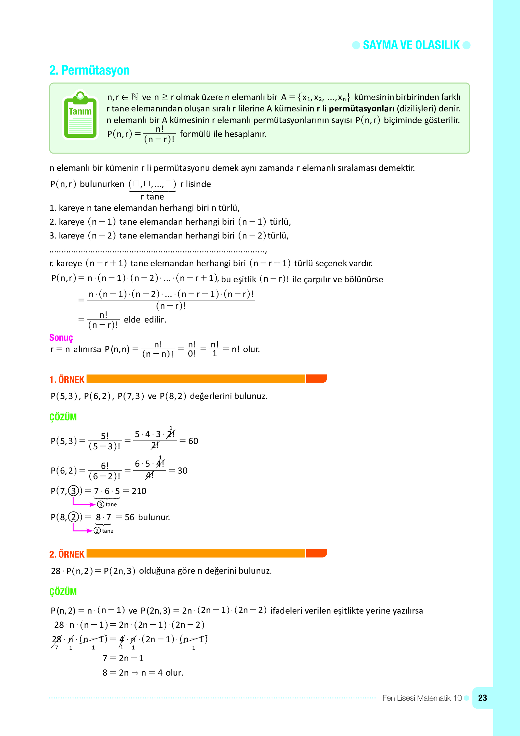 10. Sınıf Meb Yayınları Fen Lisesi Matematik Ders Kitabı Sayfa 23 Cevapları