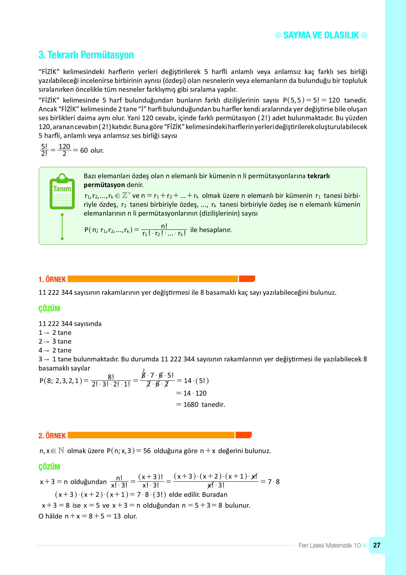 10. Sınıf Meb Yayınları Fen Lisesi Matematik Ders Kitabı Sayfa 27 Cevapları