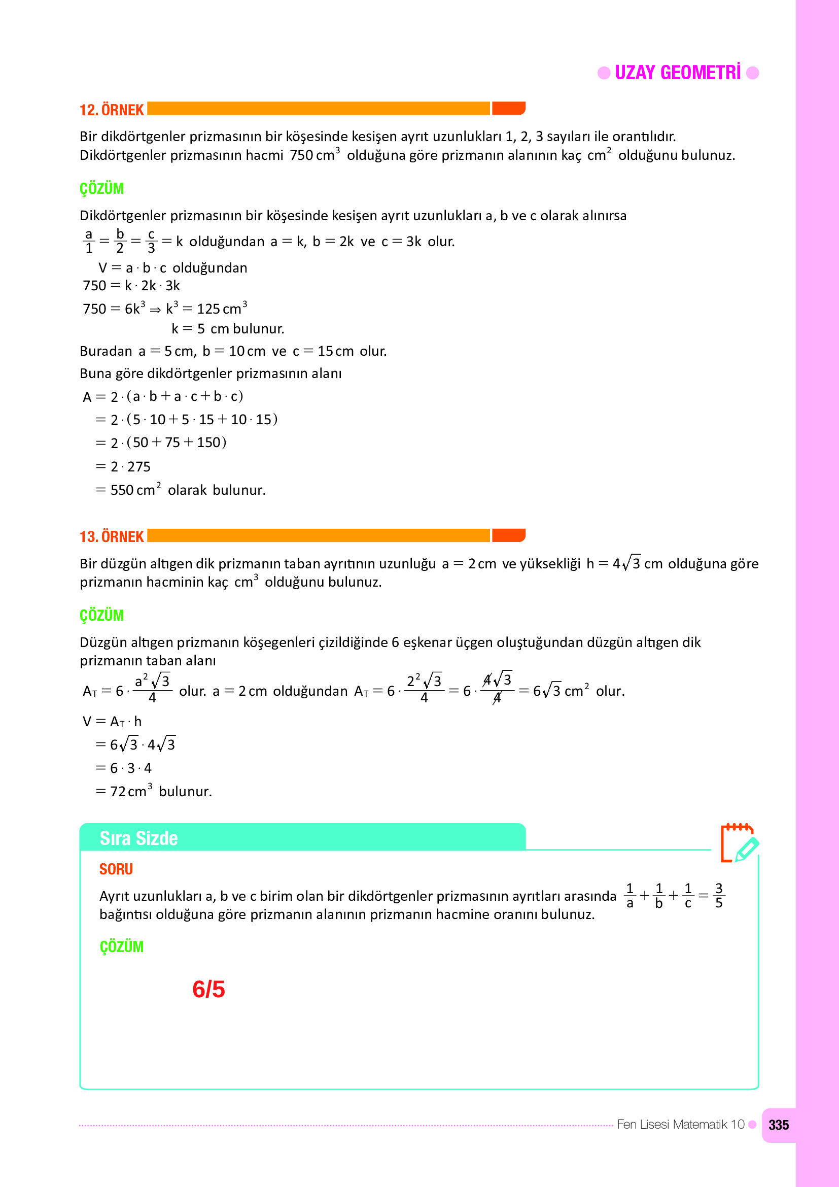 10. Sınıf Meb Yayınları Fen Lisesi Matematik Ders Kitabı Sayfa 335 Cevapları
