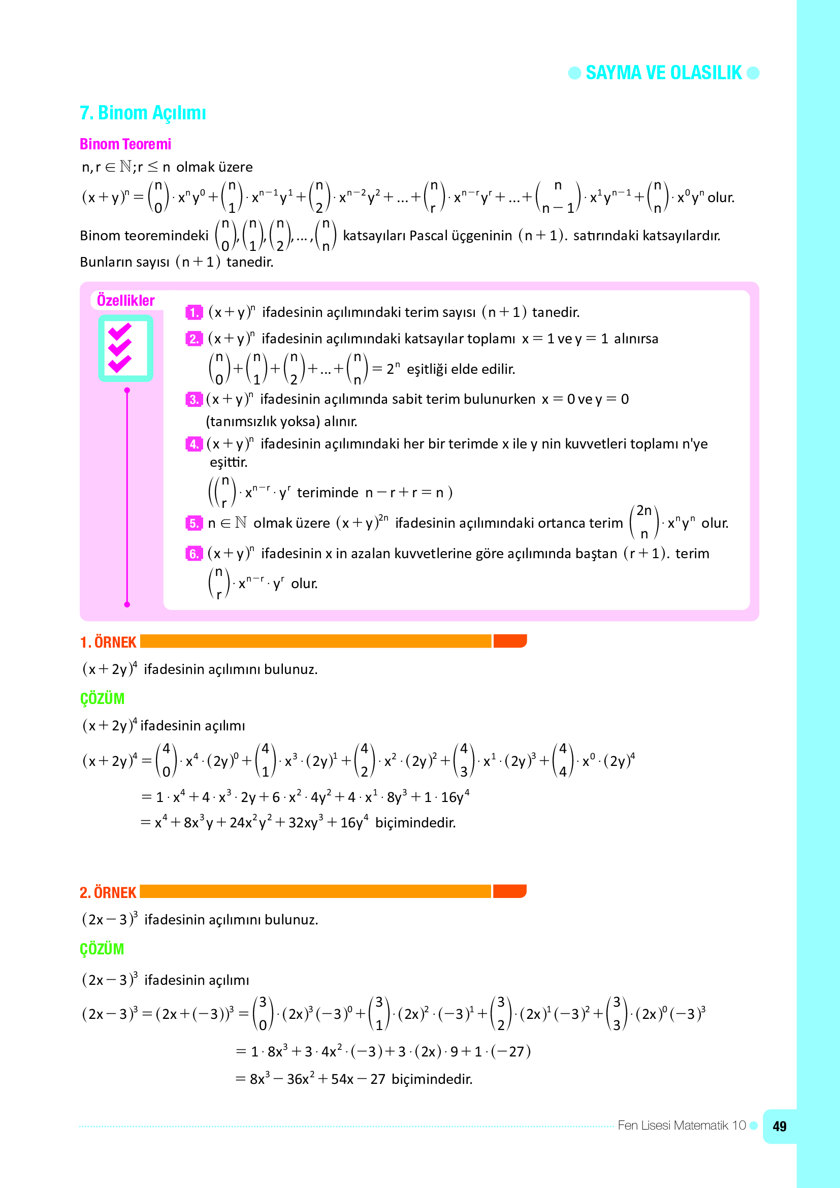 10. Sınıf Meb Yayınları Fen Lisesi Matematik Ders Kitabı Sayfa 49 Cevapları