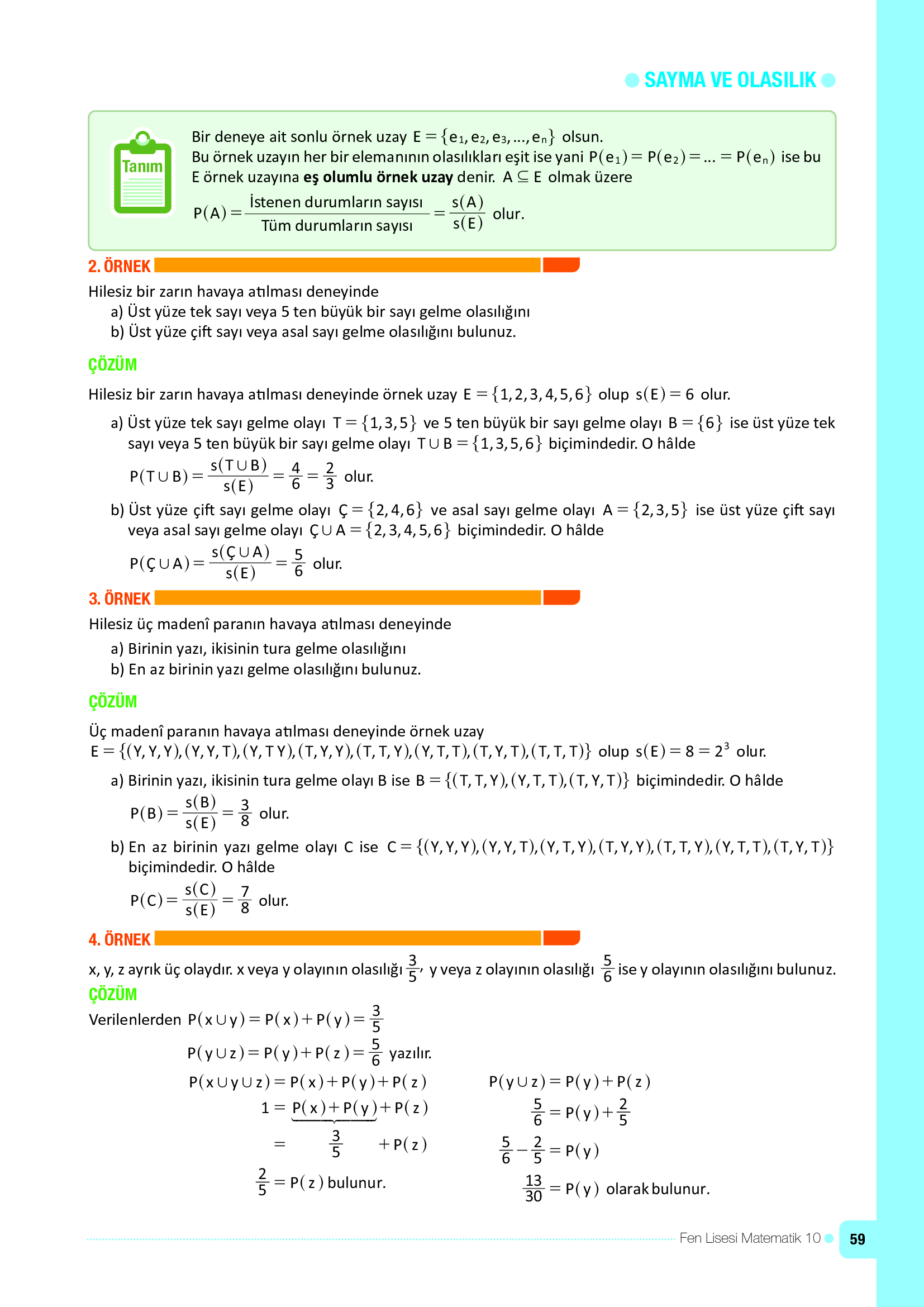 10. Sınıf Meb Yayınları Fen Lisesi Matematik Ders Kitabı Sayfa 59 Cevapları