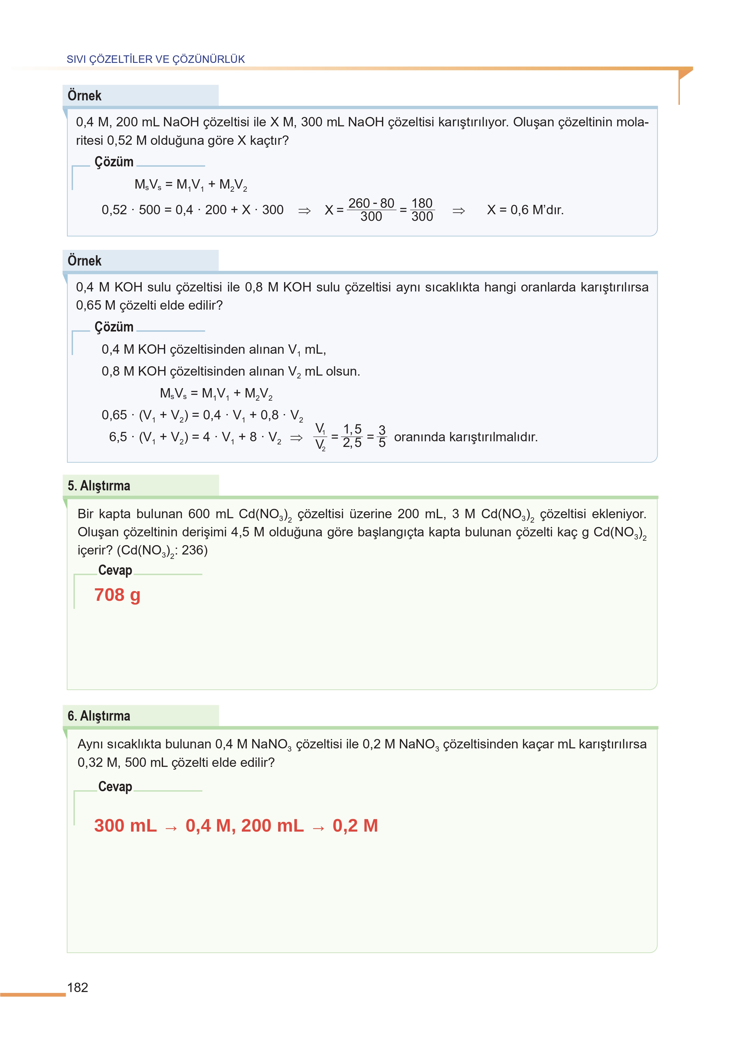 11. Sınıf Meb Yayınları Fen Lisesi Kimya Ders Kitabı Sayfa 182 Cevapları