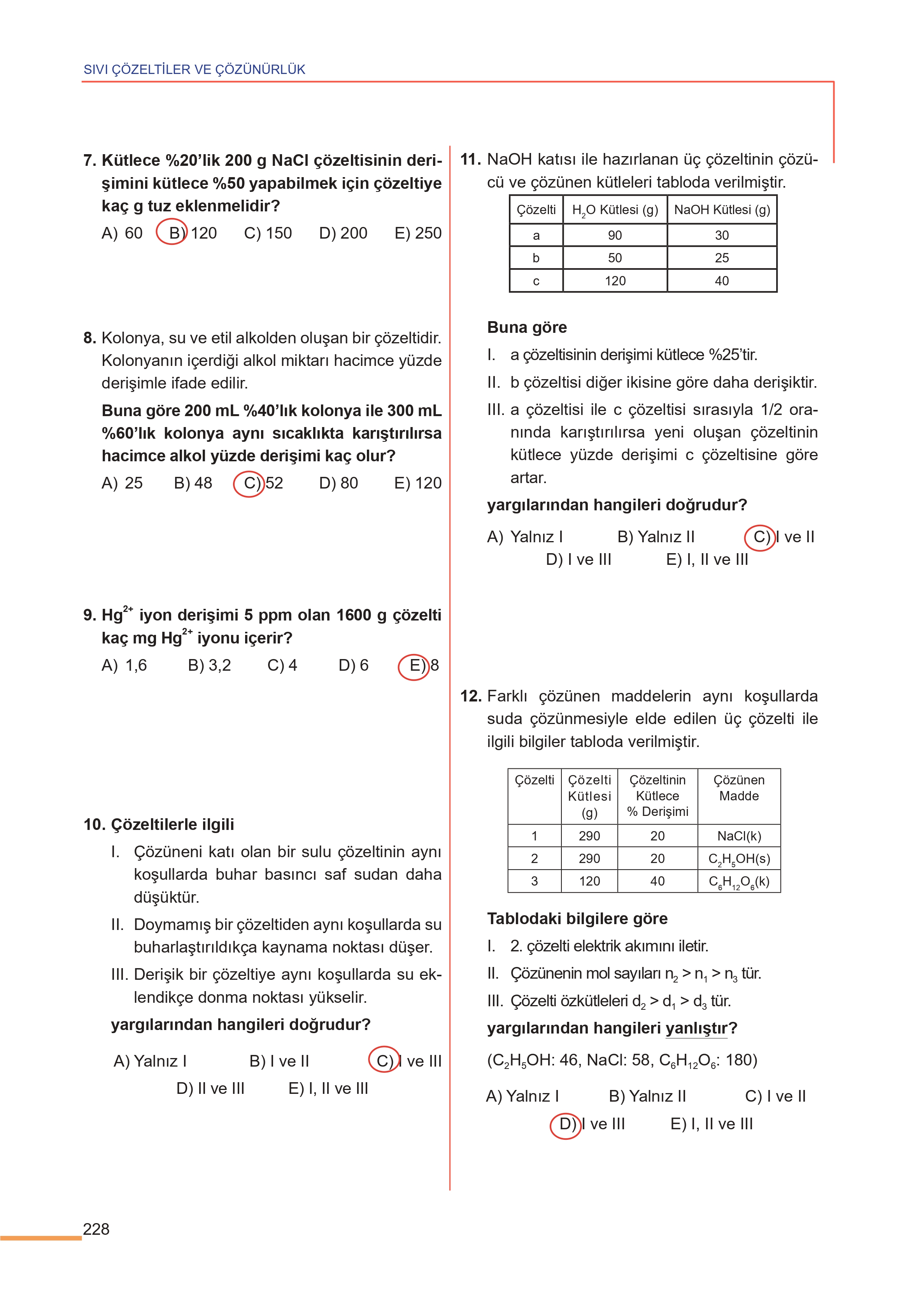 11. Sınıf Meb Yayınları Fen Lisesi Kimya Ders Kitabı Sayfa 228 Cevapları