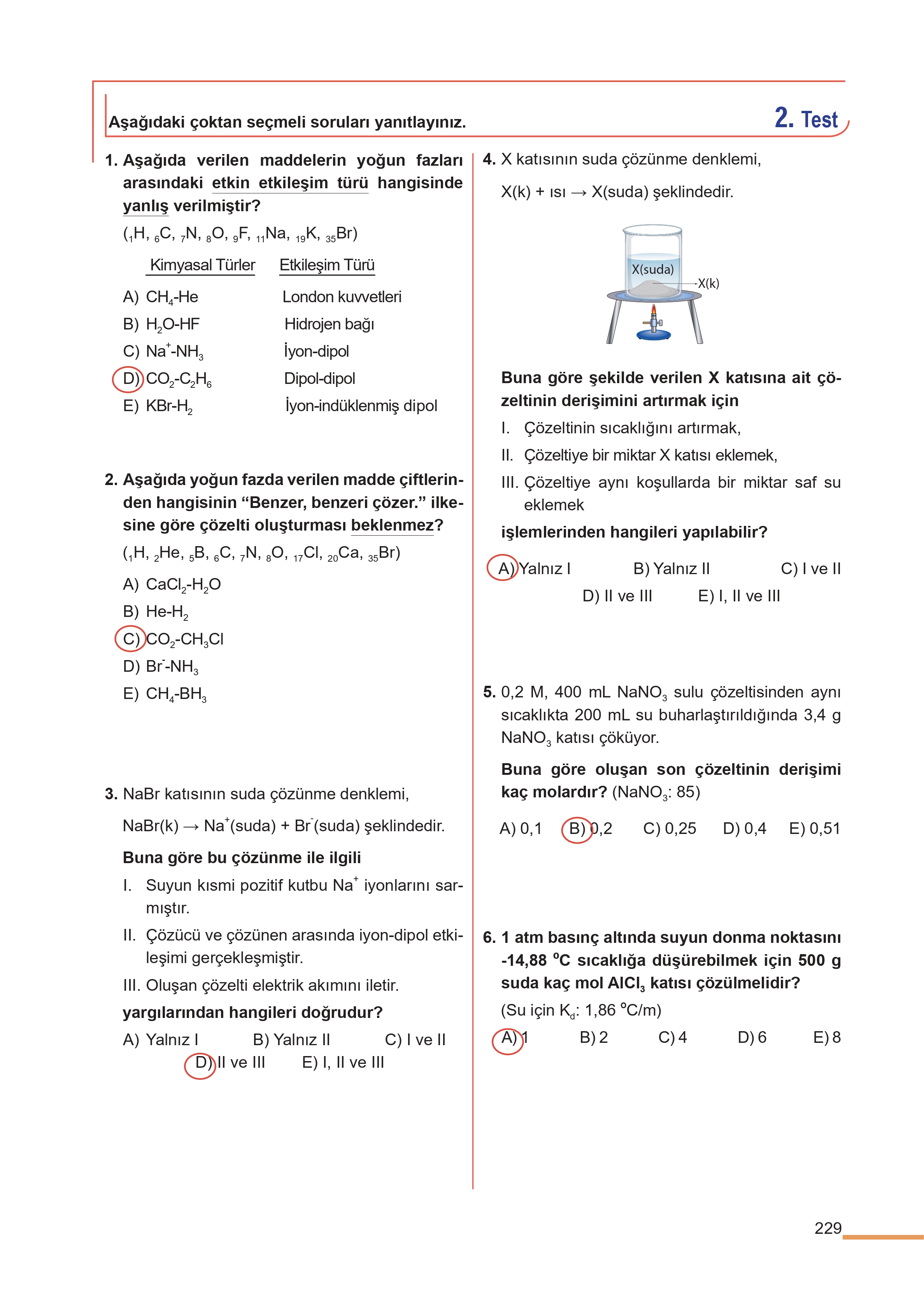 11. Sınıf Meb Yayınları Fen Lisesi Kimya Ders Kitabı Sayfa 229 Cevapları