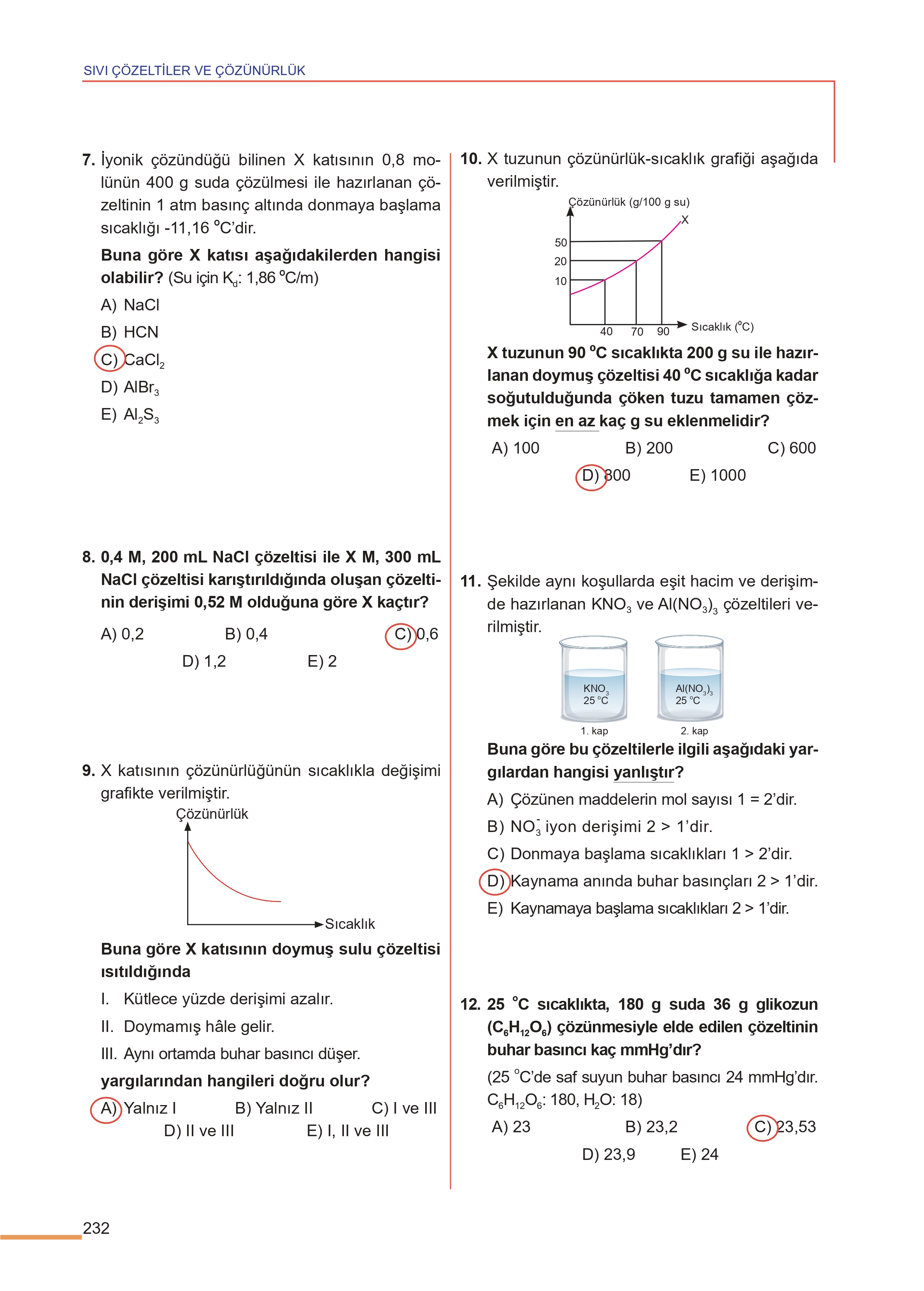 11. Sınıf Meb Yayınları Fen Lisesi Kimya Ders Kitabı Sayfa 232 Cevapları