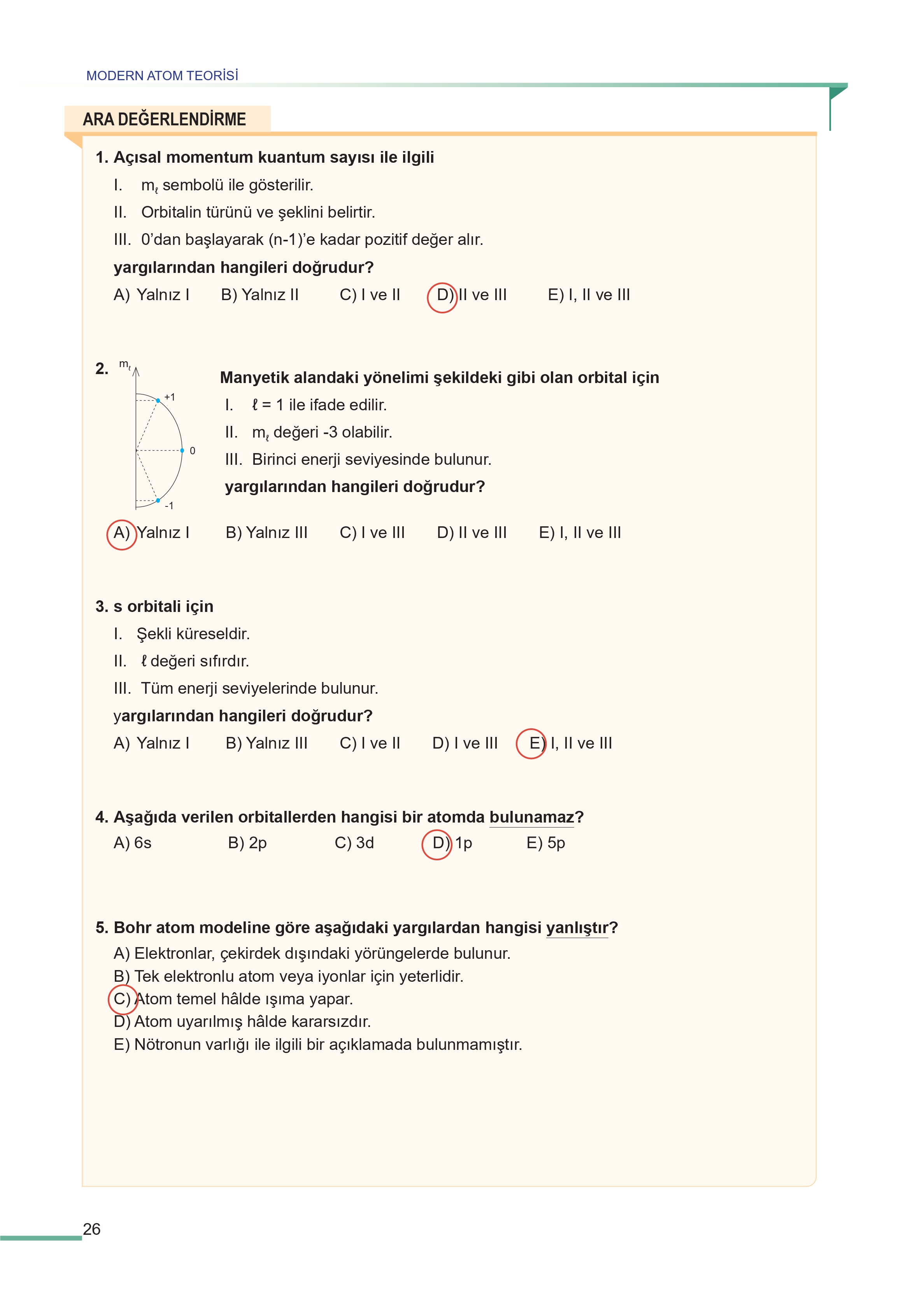 11. Sınıf Meb Yayınları Fen Lisesi Kimya Ders Kitabı Sayfa 26 Cevapları