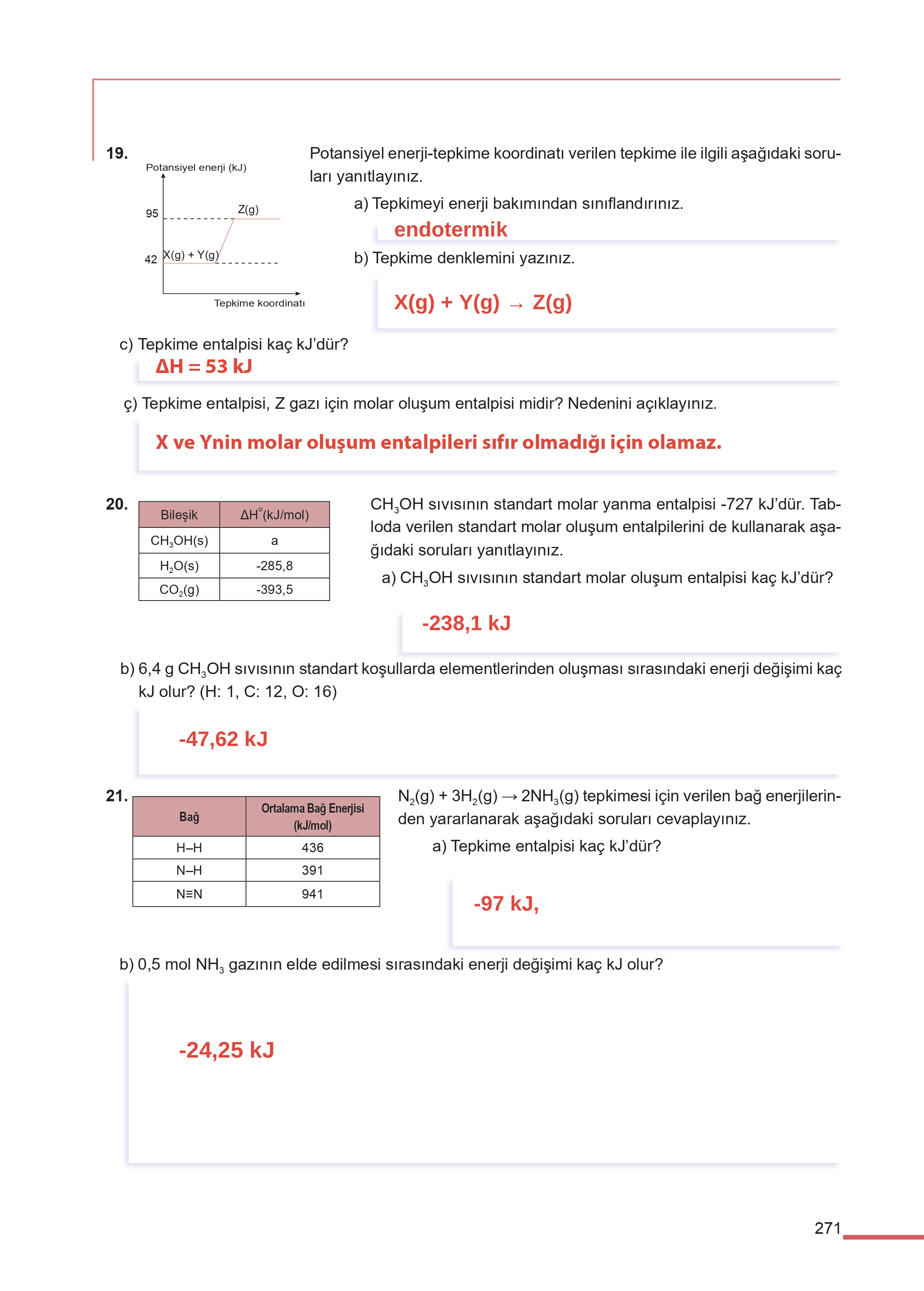 11. Sınıf Meb Yayınları Fen Lisesi Kimya Ders Kitabı Sayfa 271 Cevapları
