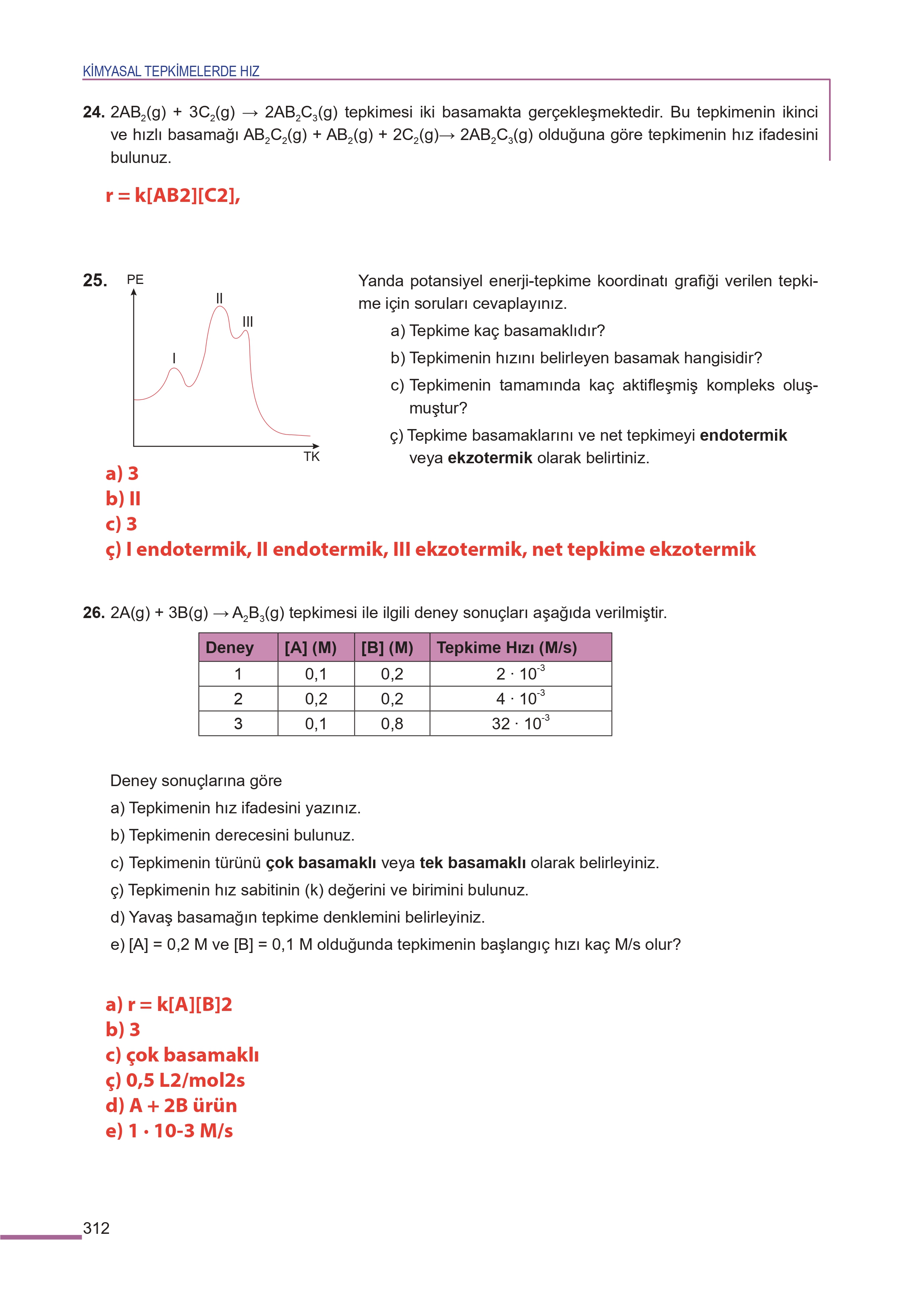11. Sınıf Meb Yayınları Fen Lisesi Kimya Ders Kitabı Sayfa 312 Cevapları