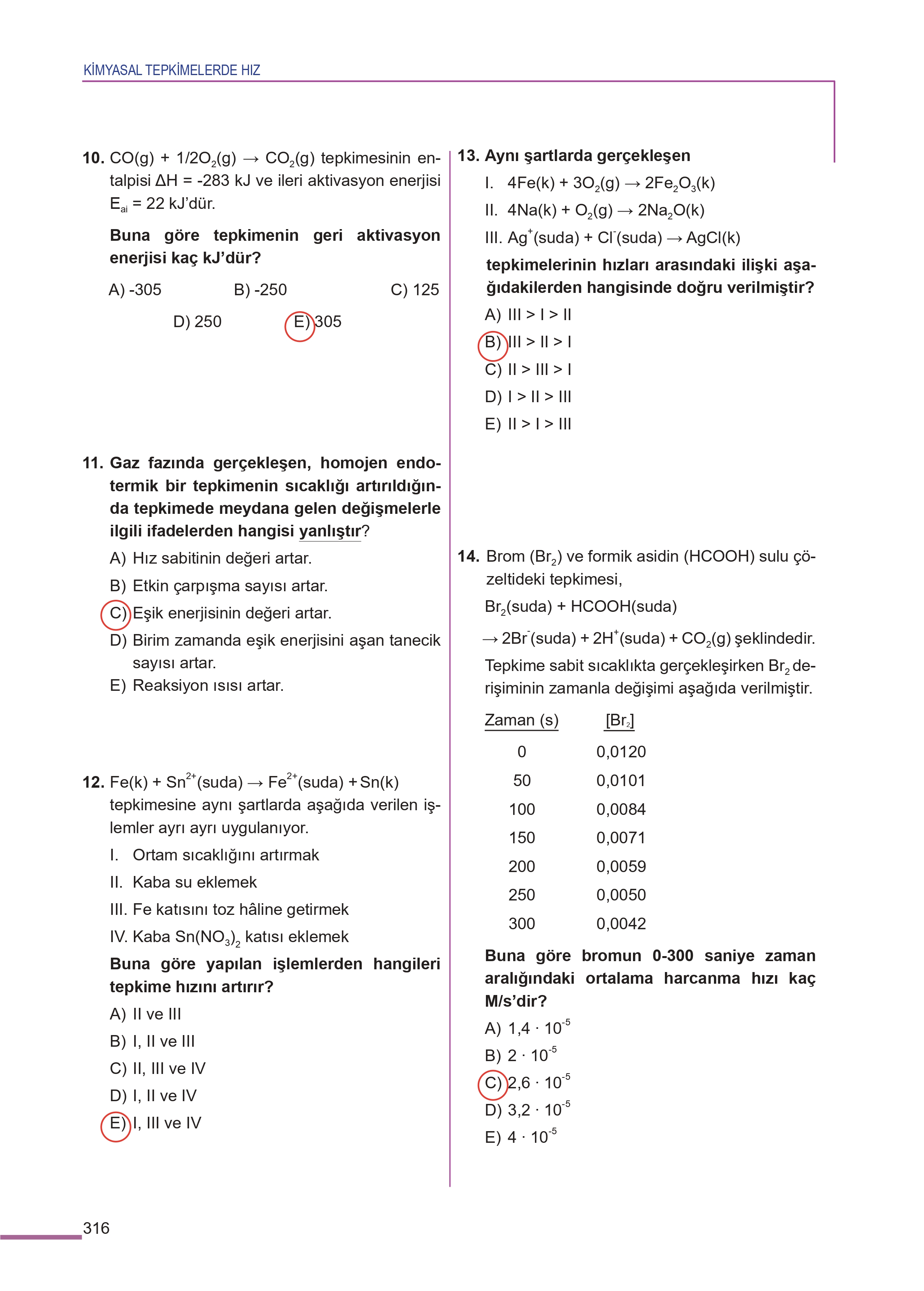11. Sınıf Meb Yayınları Fen Lisesi Kimya Ders Kitabı Sayfa 316 Cevapları