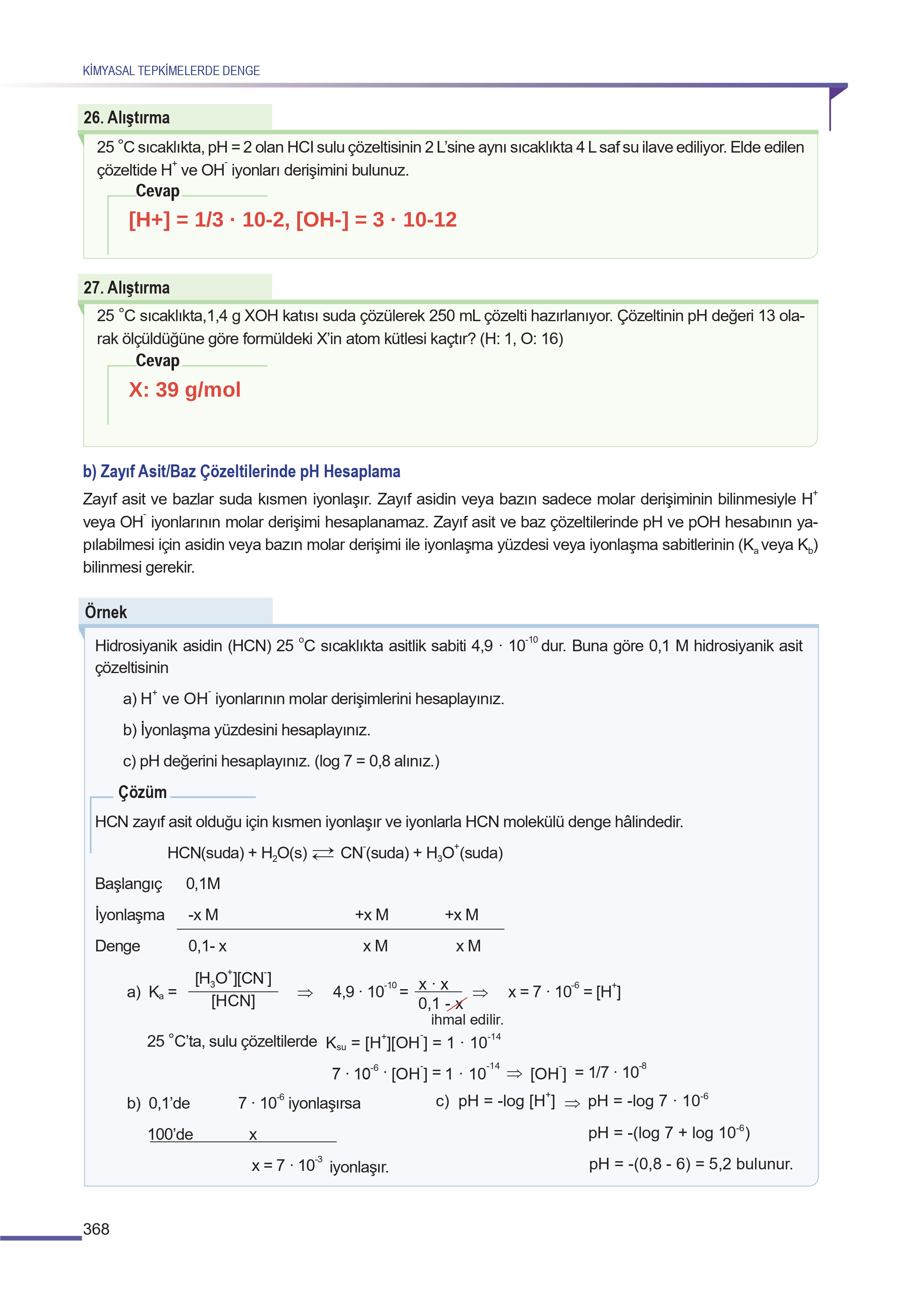 11. Sınıf Meb Yayınları Fen Lisesi Kimya Ders Kitabı Sayfa 368 Cevapları