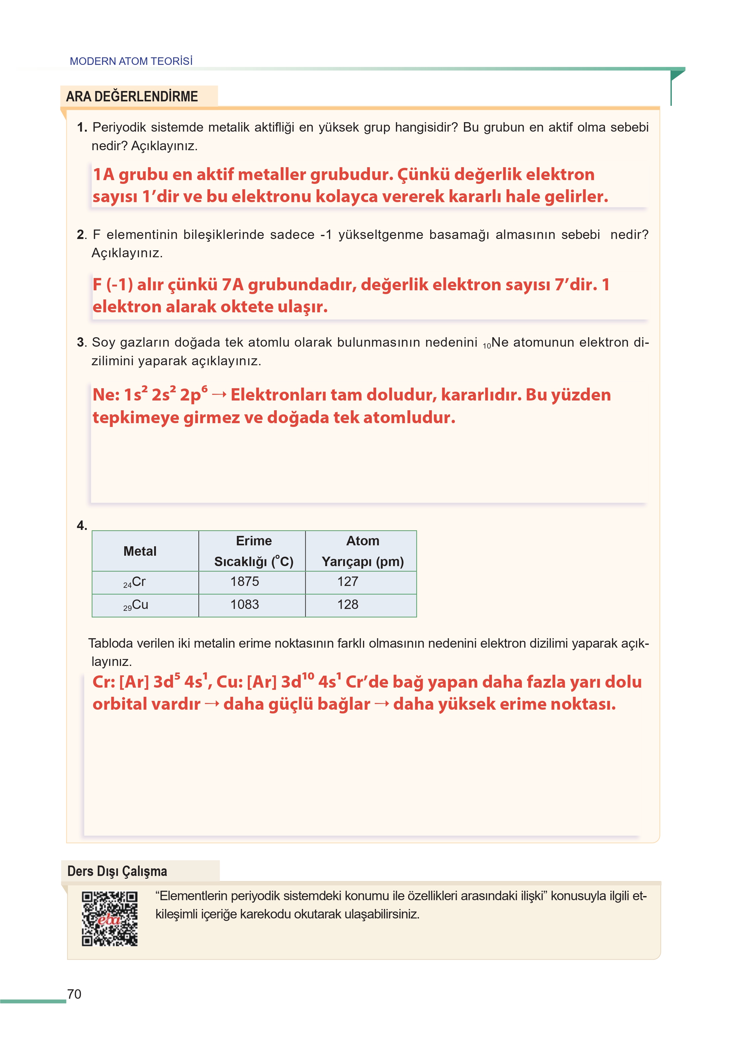 11. Sınıf Meb Yayınları Fen Lisesi Kimya Ders Kitabı Sayfa 70 Cevapları