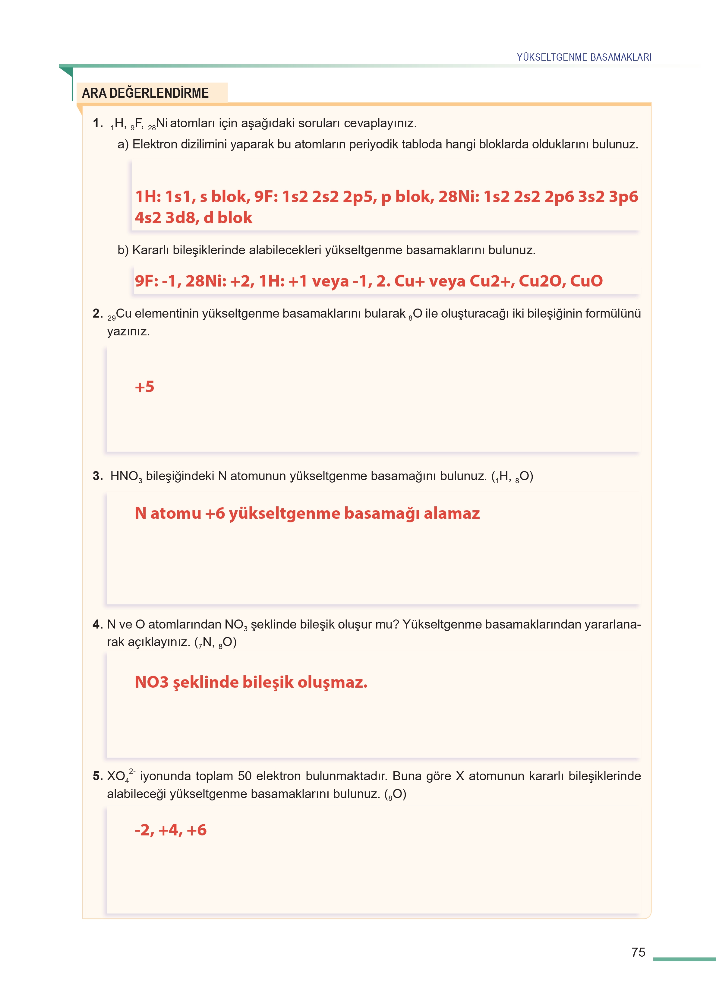 11. Sınıf Meb Yayınları Fen Lisesi Kimya Ders Kitabı Sayfa 75 Cevapları