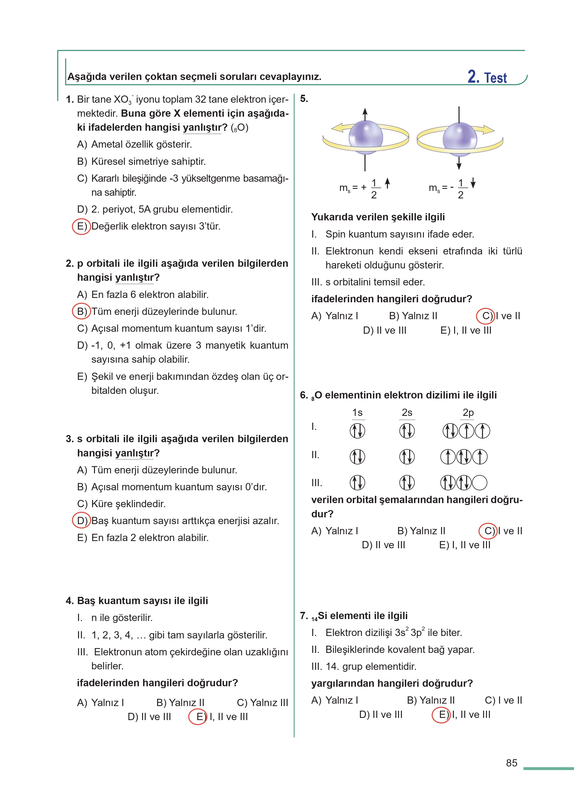 11. Sınıf Meb Yayınları Fen Lisesi Kimya Ders Kitabı Sayfa 85 Cevapları