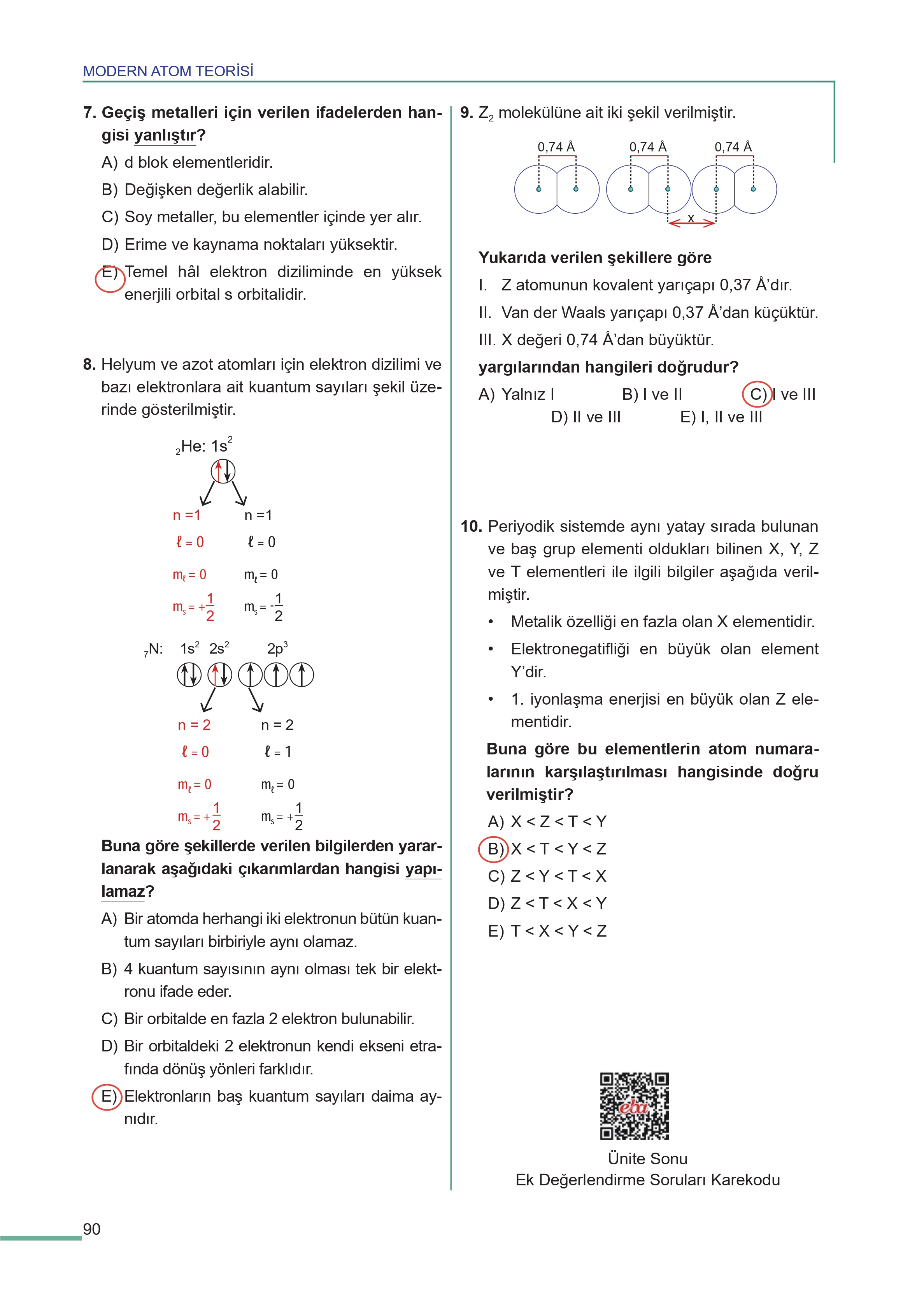 11. Sınıf Meb Yayınları Fen Lisesi Kimya Ders Kitabı Sayfa 90 Cevapları