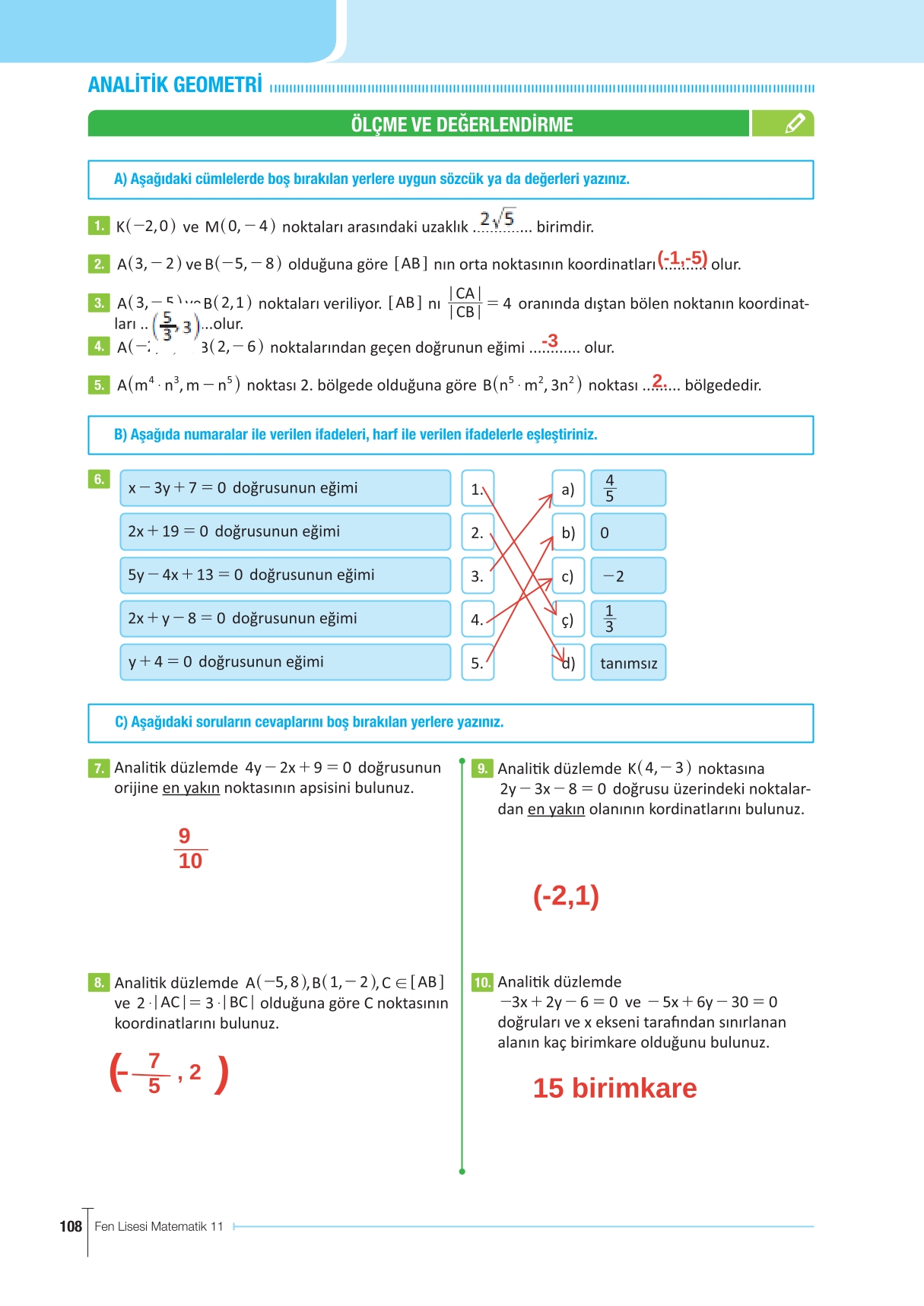 11. Sınıf Meb Yayınları Fen Lisesi Matematik Ders Kitabı Sayfa 108 Cevapları
