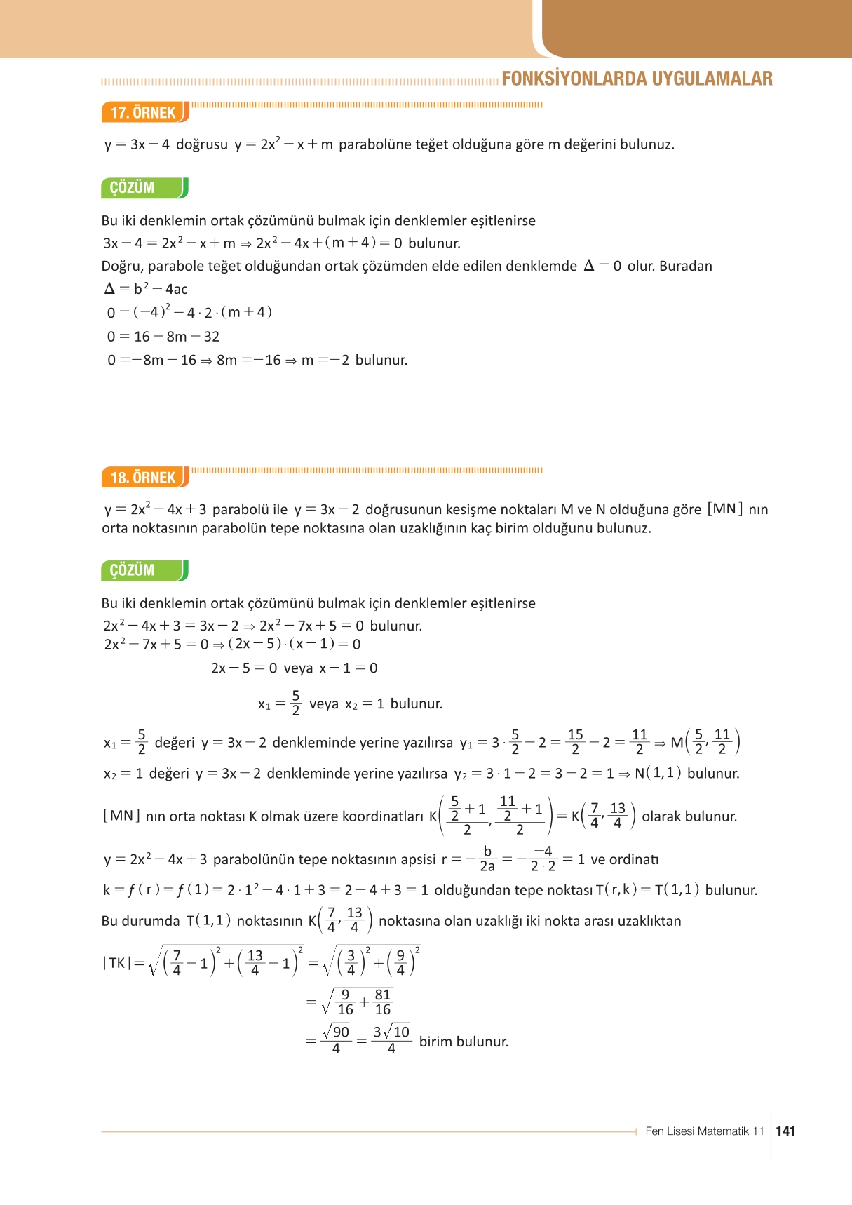 11. Sınıf Meb Yayınları Fen Lisesi Matematik Ders Kitabı Sayfa 141 Cevapları