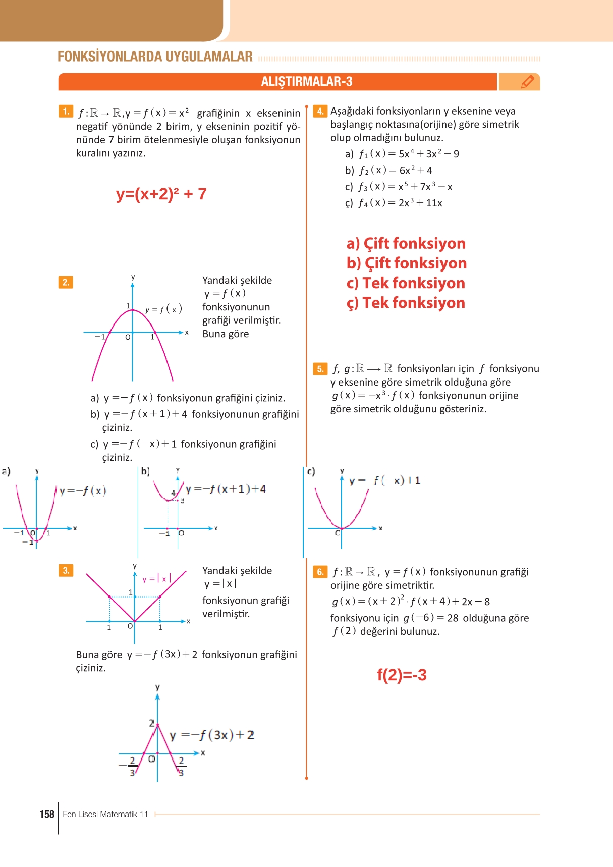 11. Sınıf Meb Yayınları Fen Lisesi Matematik Ders Kitabı Sayfa 158 Cevapları