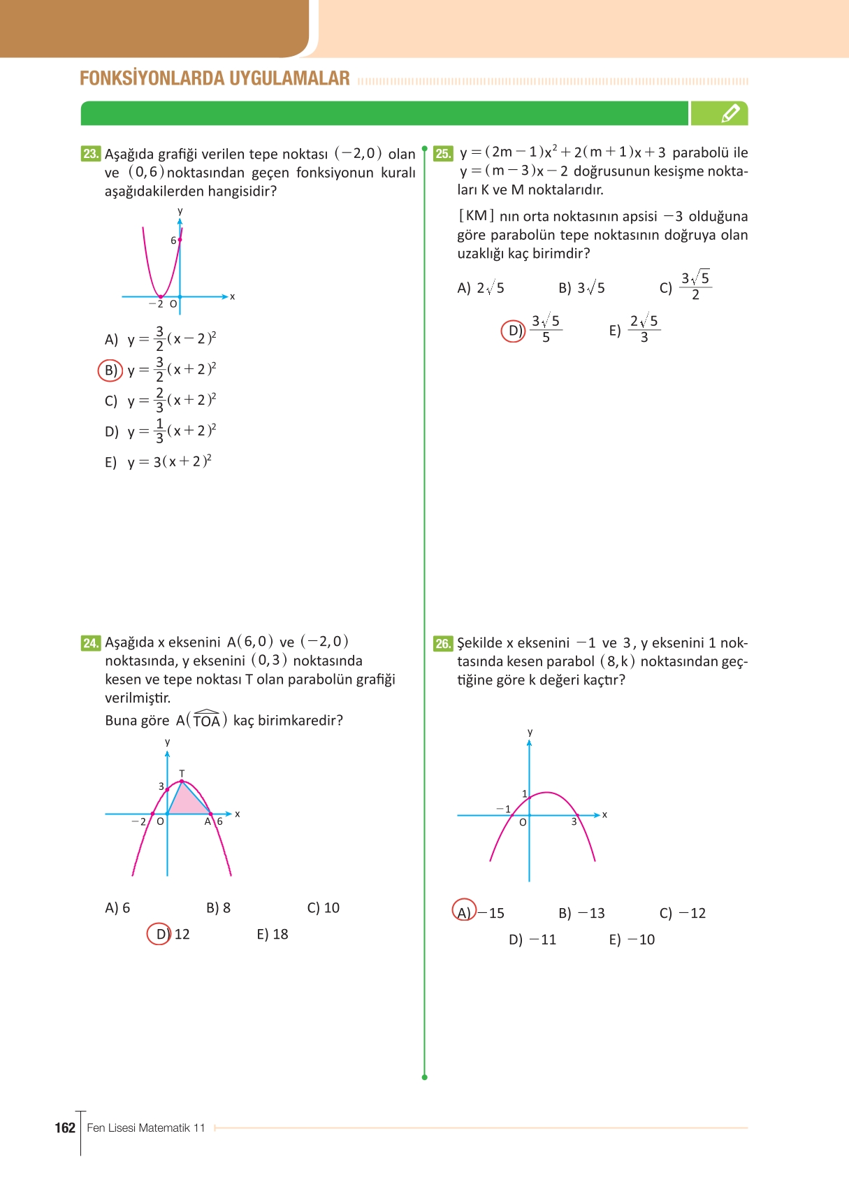 11. Sınıf Meb Yayınları Fen Lisesi Matematik Ders Kitabı Sayfa 162 Cevapları