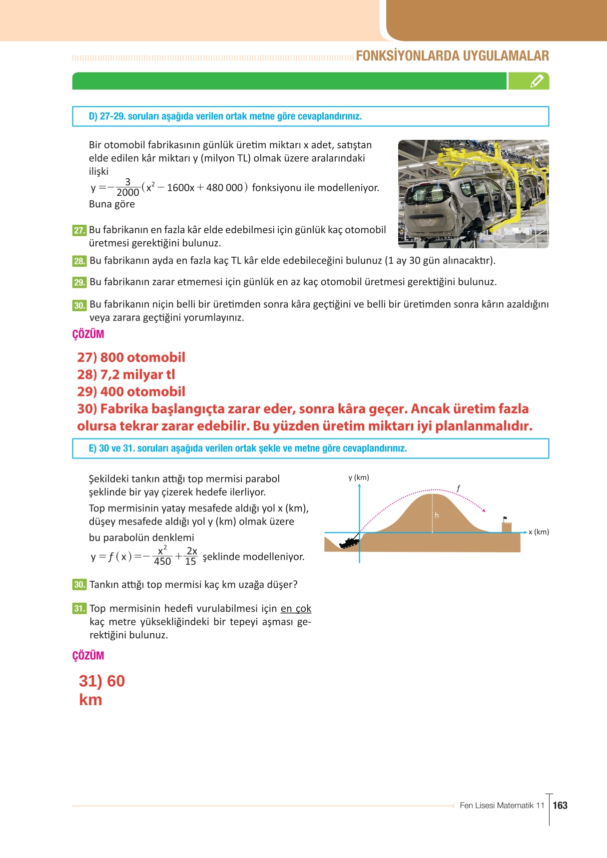 11. Sınıf Meb Yayınları Fen Lisesi Matematik Ders Kitabı Sayfa 163 Cevapları