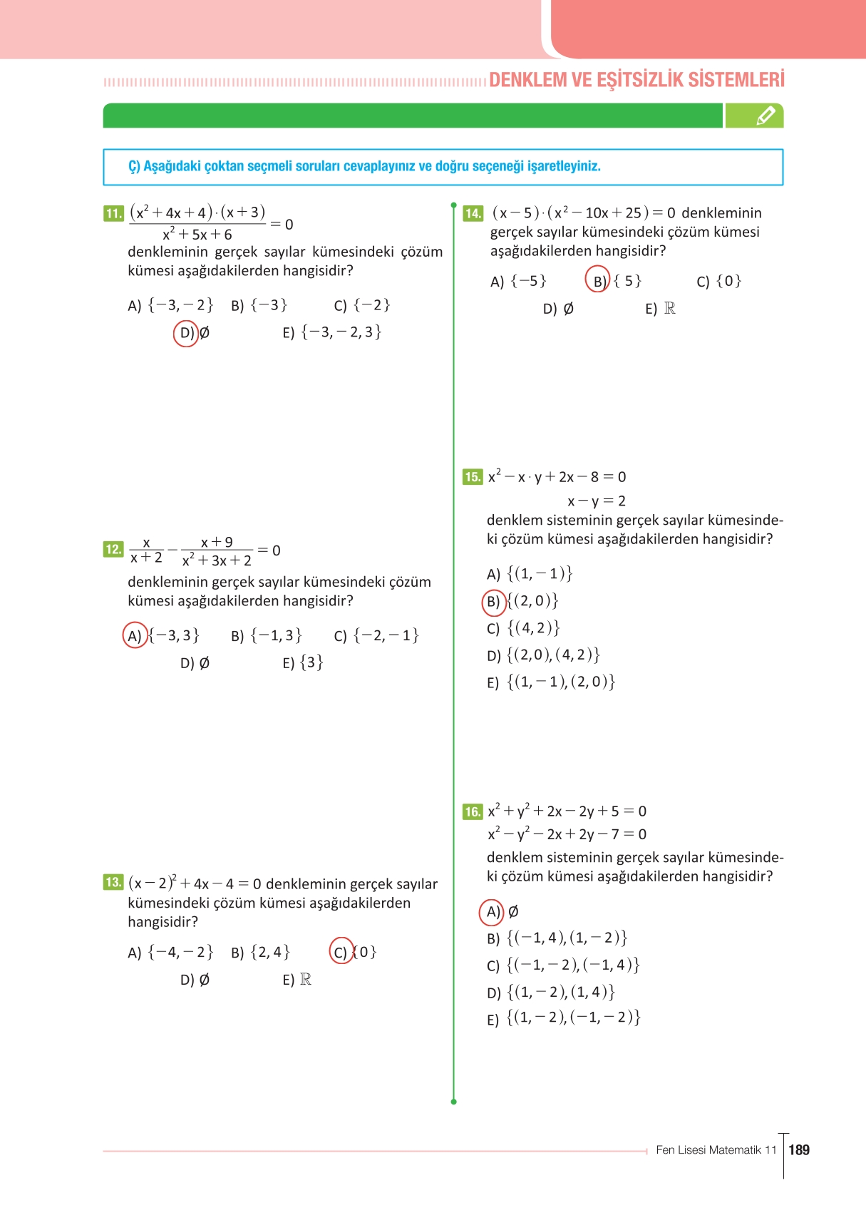 11. Sınıf Meb Yayınları Fen Lisesi Matematik Ders Kitabı Sayfa 189 Cevapları