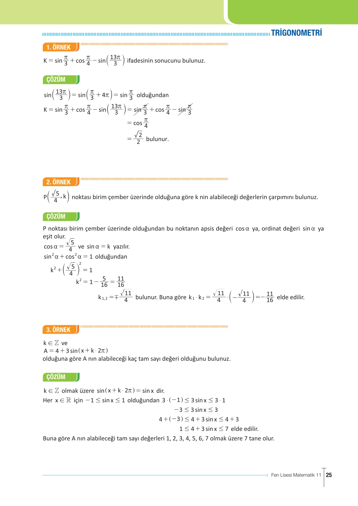11. Sınıf Meb Yayınları Fen Lisesi Matematik Ders Kitabı Sayfa 25 Cevapları