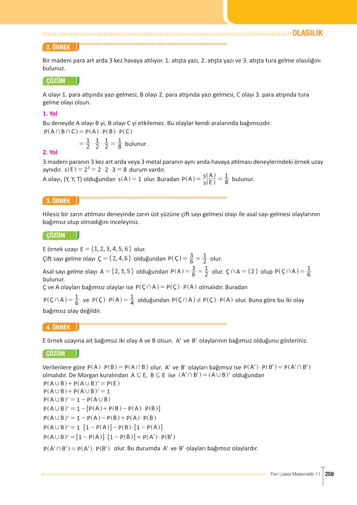 11. Sınıf Meb Yayınları Fen Lisesi Matematik Ders Kitabı Sayfa 259 Cevapları