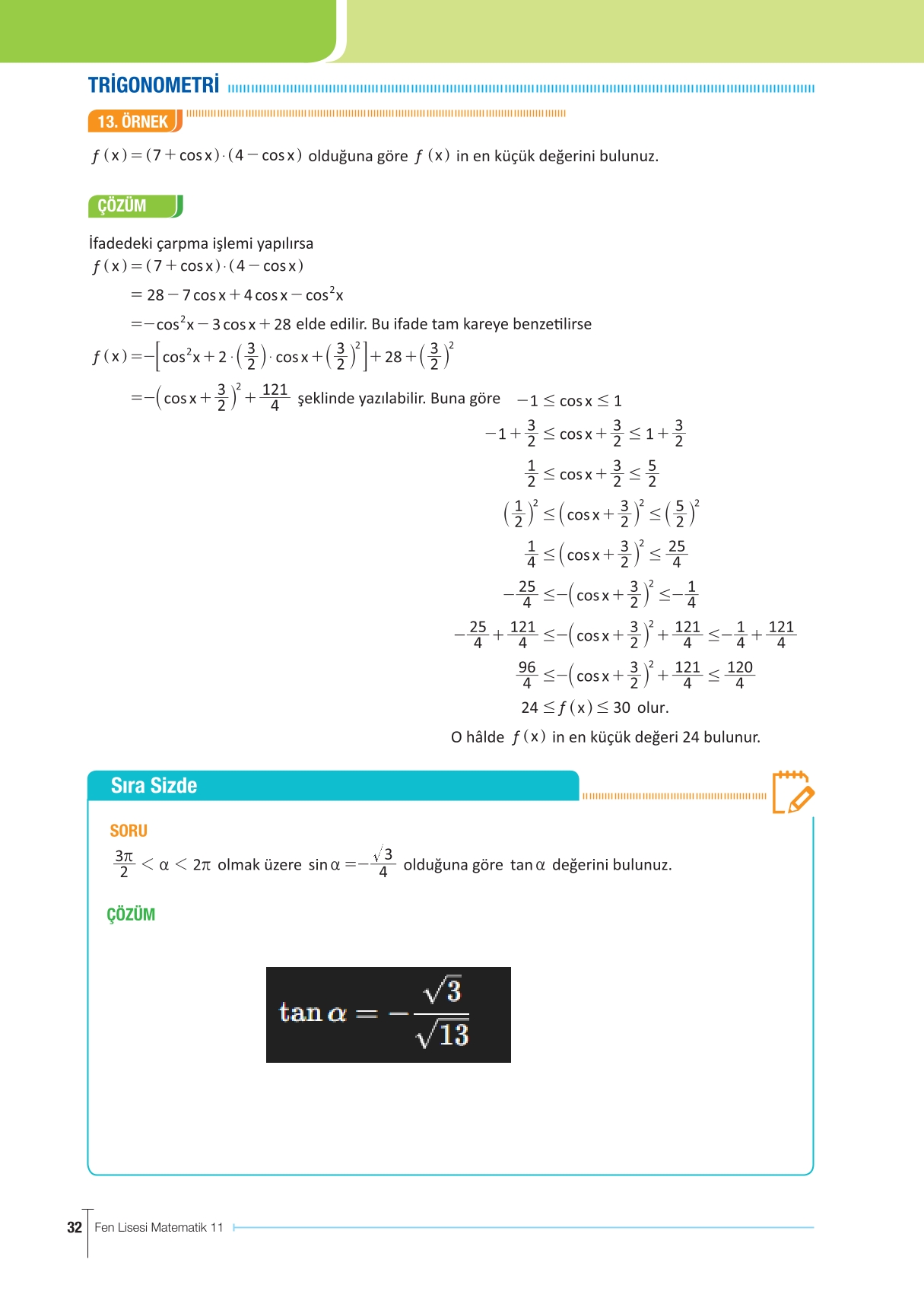 11. Sınıf Meb Yayınları Fen Lisesi Matematik Ders Kitabı Sayfa 32 Cevapları