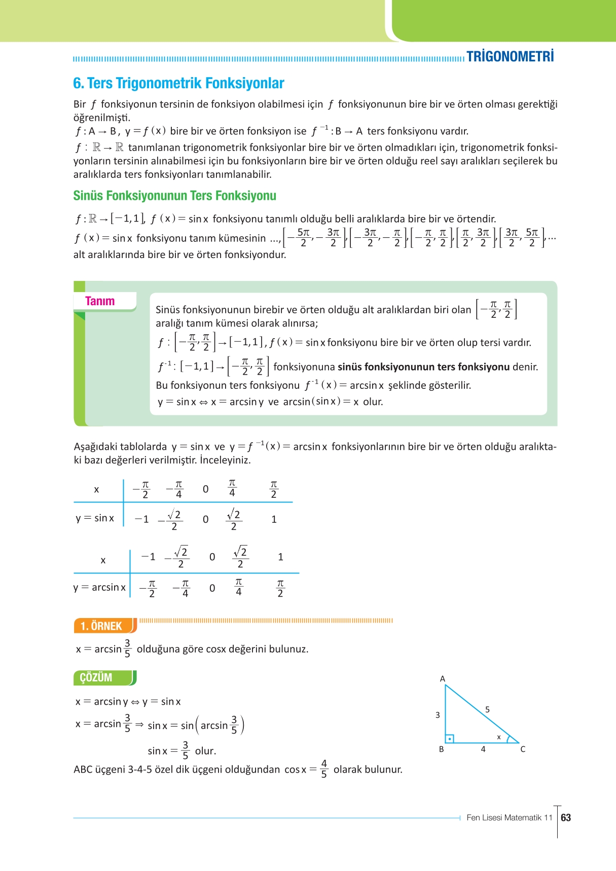 11. Sınıf Meb Yayınları Fen Lisesi Matematik Ders Kitabı Sayfa 63 Cevapları