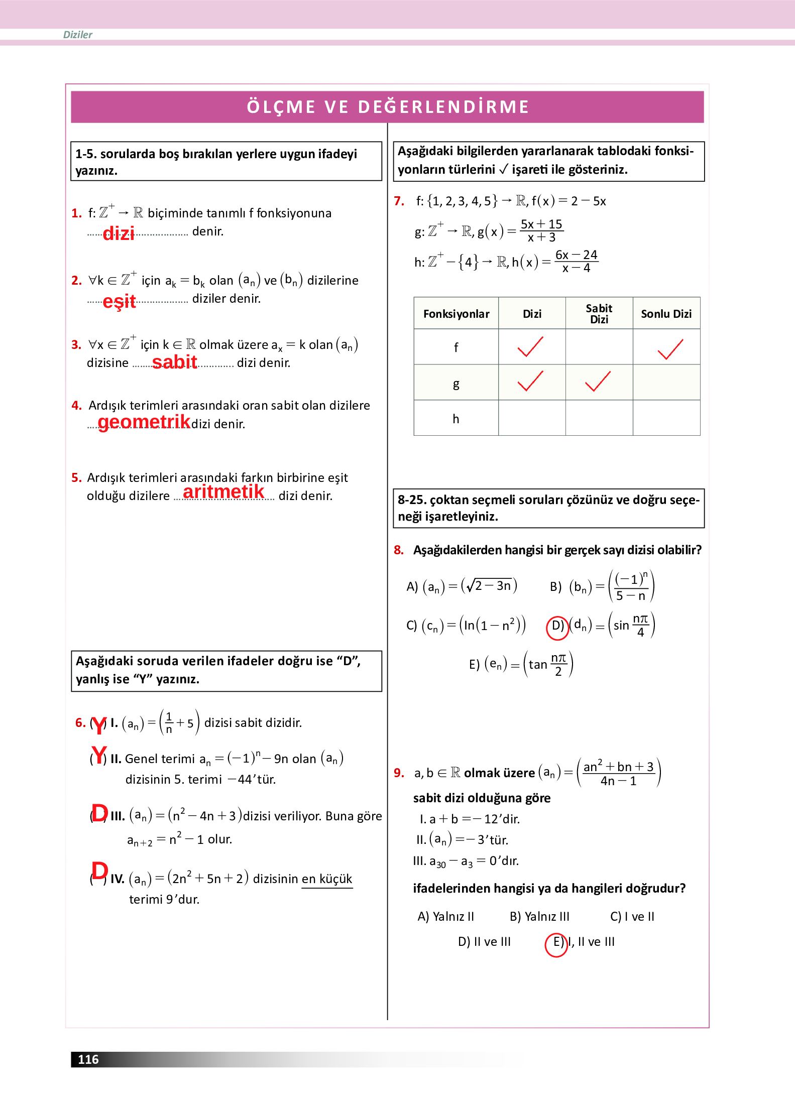 12. Sınıf Meb Yayınları Fen Lisesi Matematik Ders Kitabı Sayfa 116 Cevapları