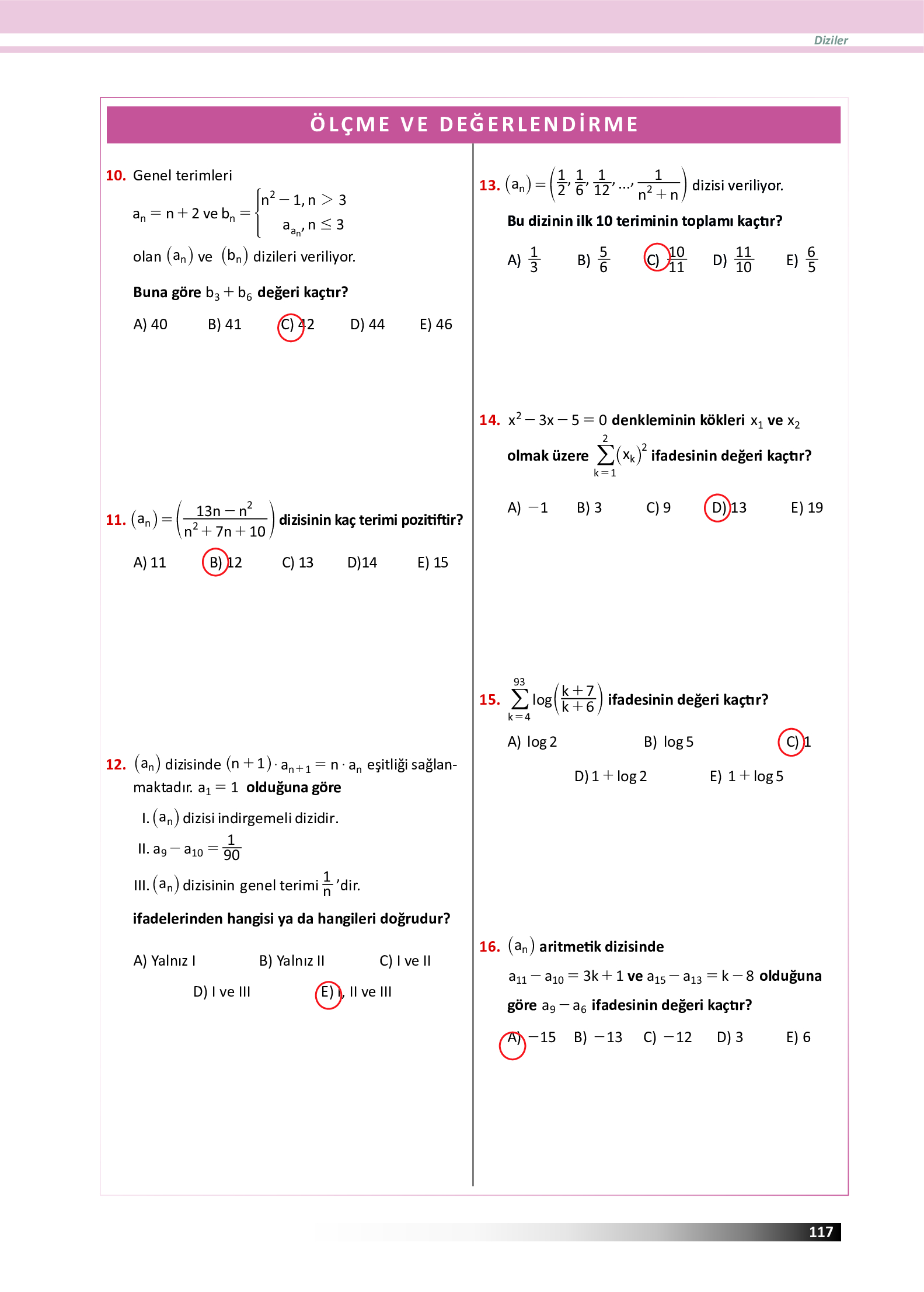 12. Sınıf Meb Yayınları Fen Lisesi Matematik Ders Kitabı Sayfa 117 Cevapları