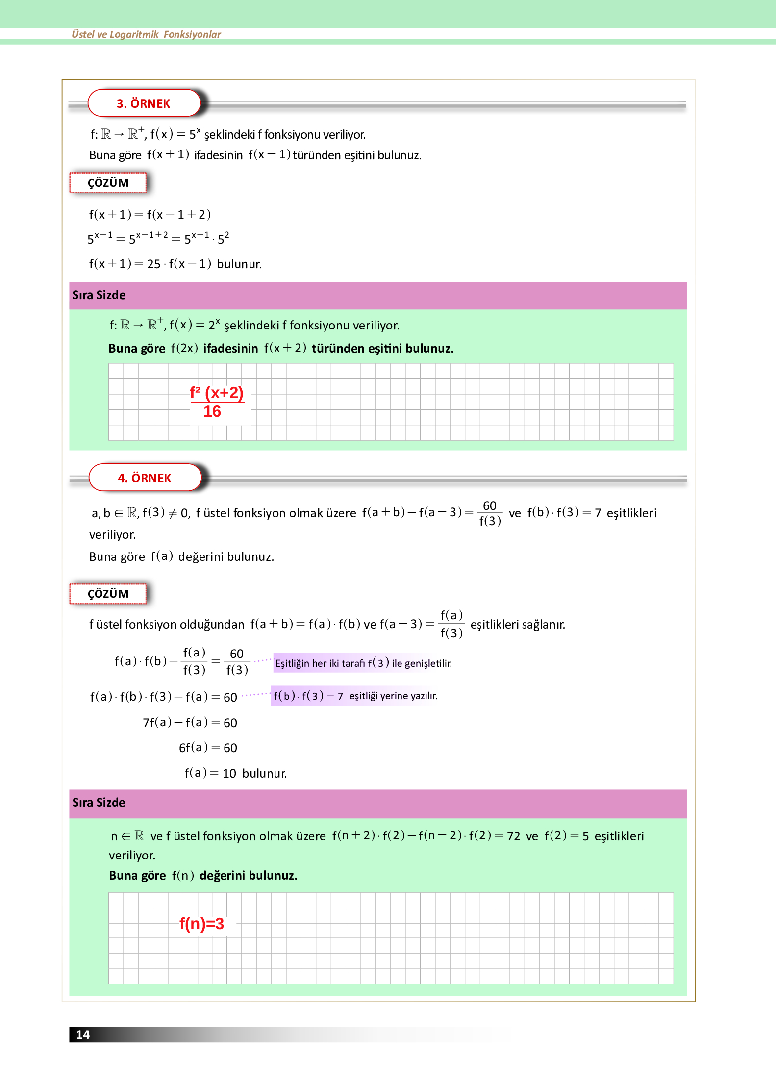 12. Sınıf Meb Yayınları Fen Lisesi Matematik Ders Kitabı Sayfa 14 Cevapları