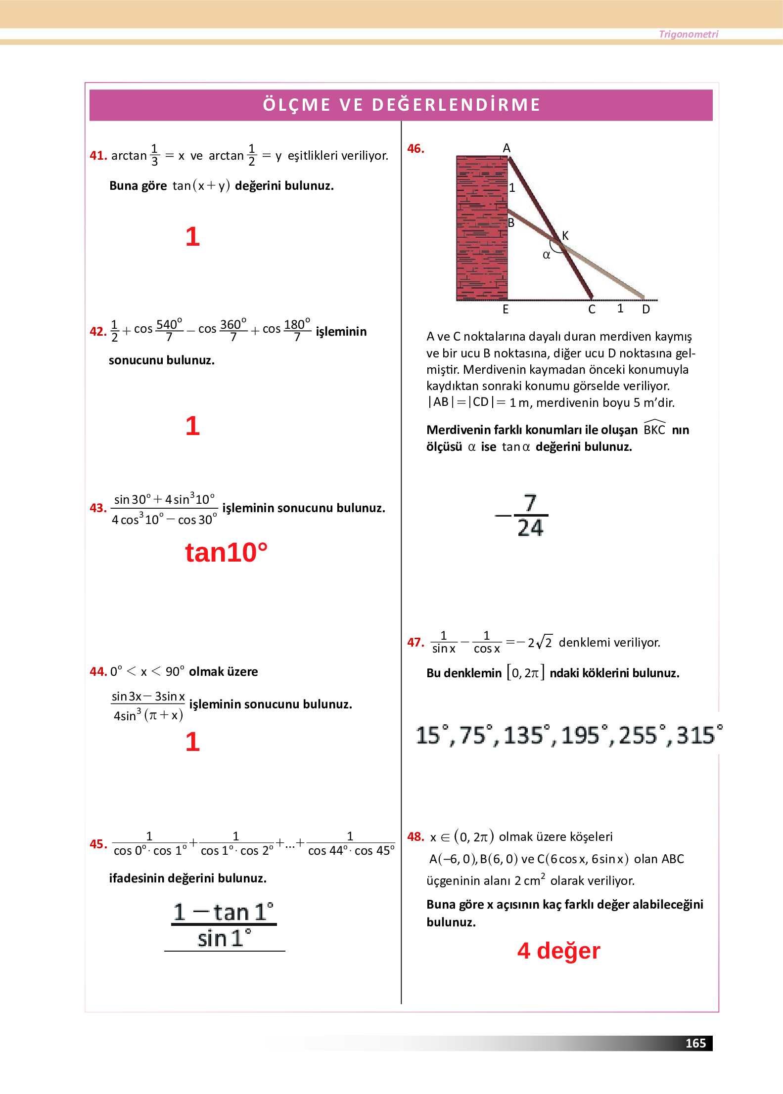 12. Sınıf Meb Yayınları Fen Lisesi Matematik Ders Kitabı Sayfa 165 Cevapları 12. Sınıf Meb Yayınları Fen Lisesi Matematik Ders Kitabı Sayfa 165 Cevapları
