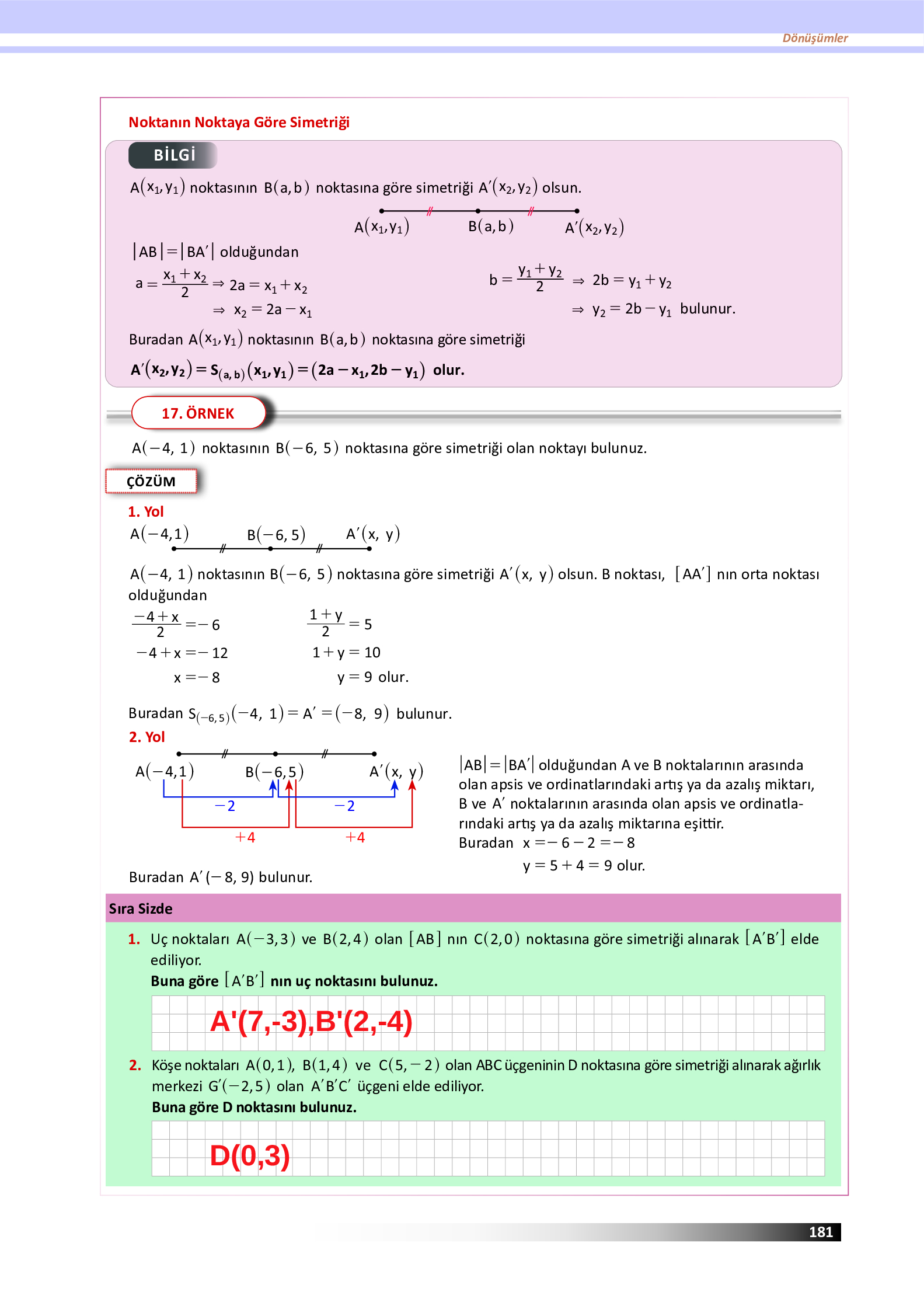 12. Sınıf Meb Yayınları Fen Lisesi Matematik Ders Kitabı Sayfa 181 Cevapları