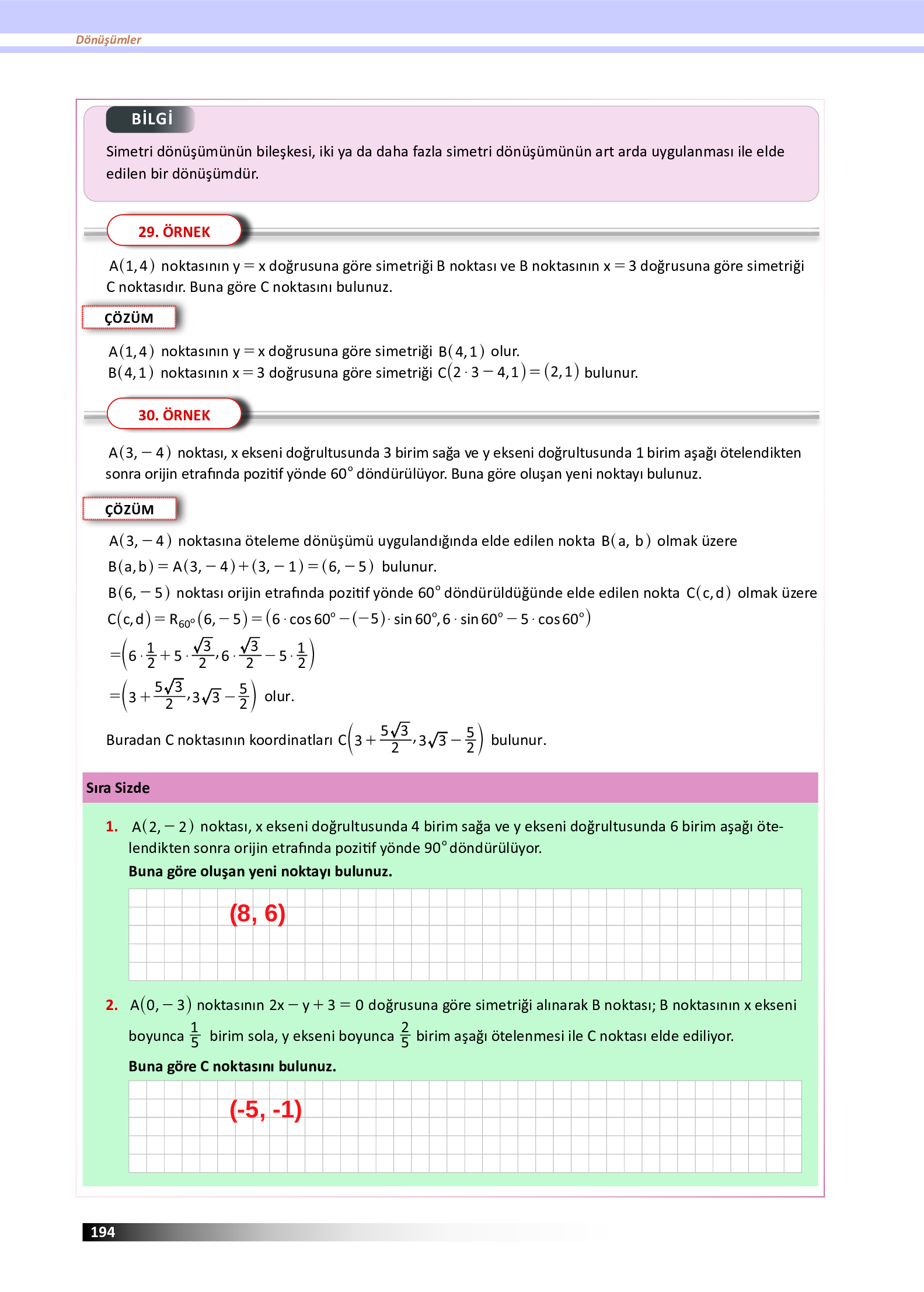 12. Sınıf Meb Yayınları Fen Lisesi Matematik Ders Kitabı Sayfa 194 Cevapları