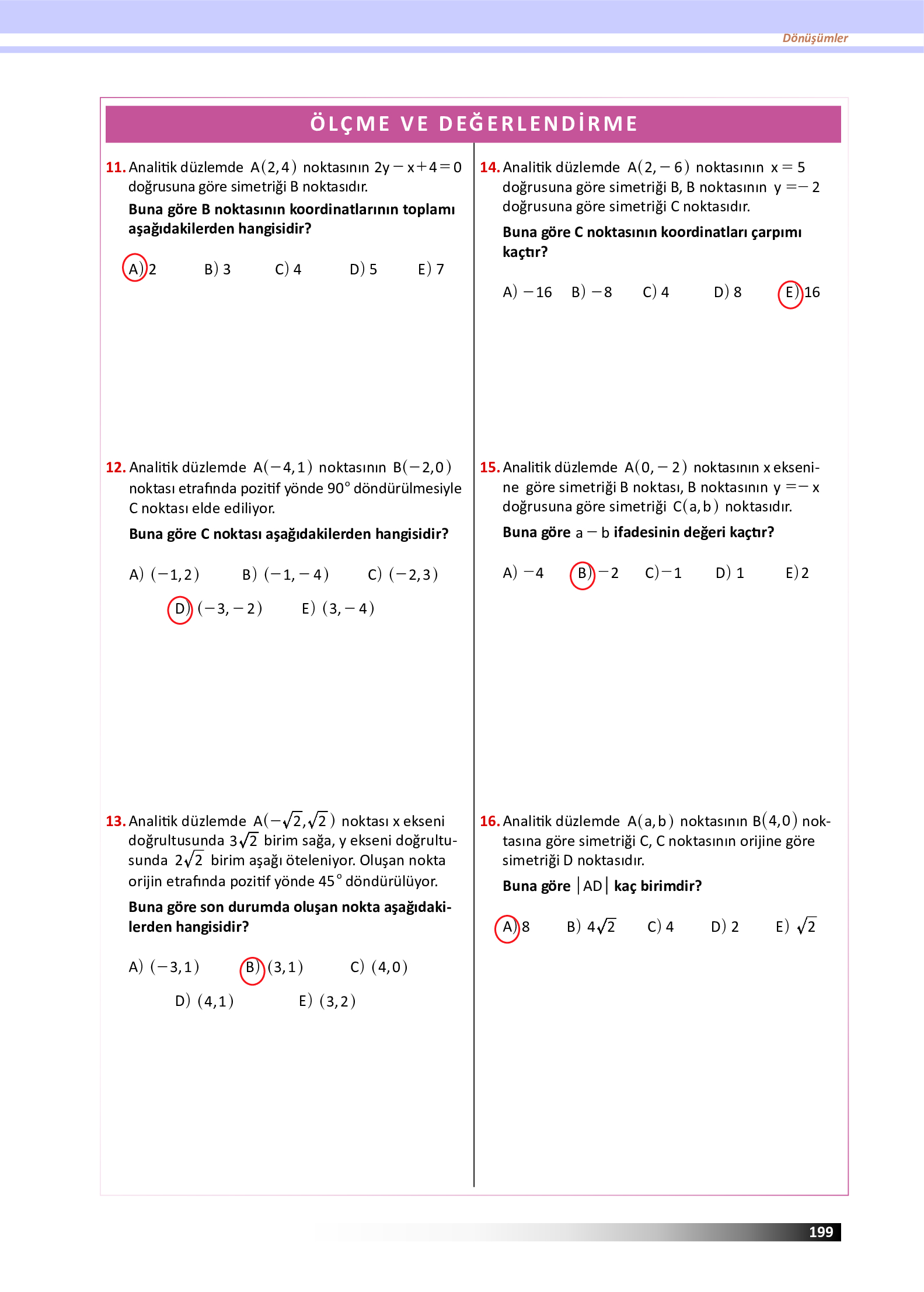 12. Sınıf Meb Yayınları Fen Lisesi Matematik Ders Kitabı Sayfa 199 Cevapları