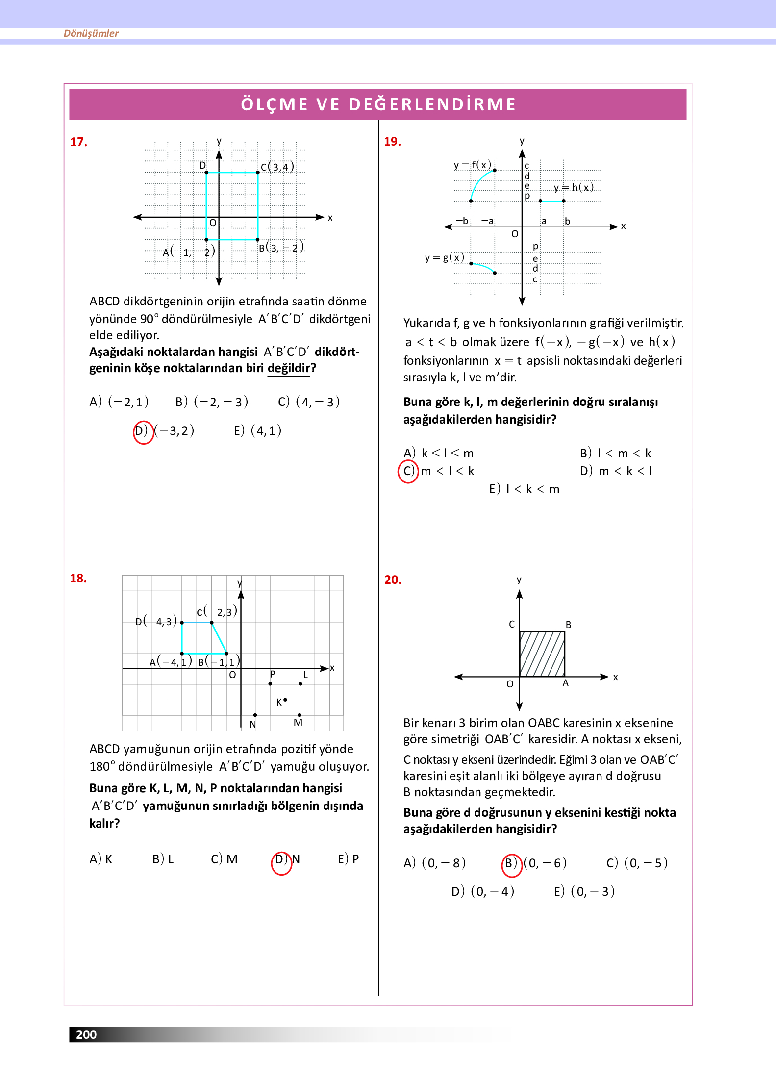 12. Sınıf Meb Yayınları Fen Lisesi Matematik Ders Kitabı Sayfa 200 Cevapları