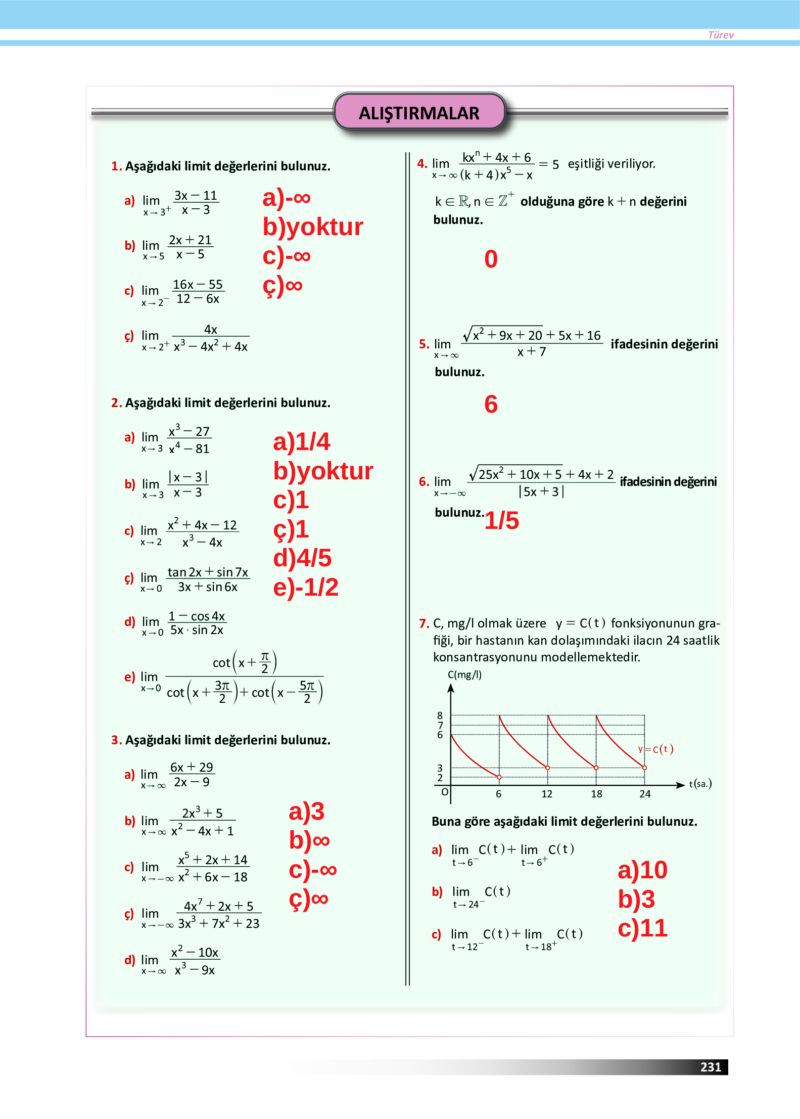 12. Sınıf Meb Yayınları Fen Lisesi Matematik Ders Kitabı Sayfa 231 Cevapları 12. Sınıf Meb Yayınları Fen Lisesi Matematik Ders Kitabı Sayfa 231 Cevapları