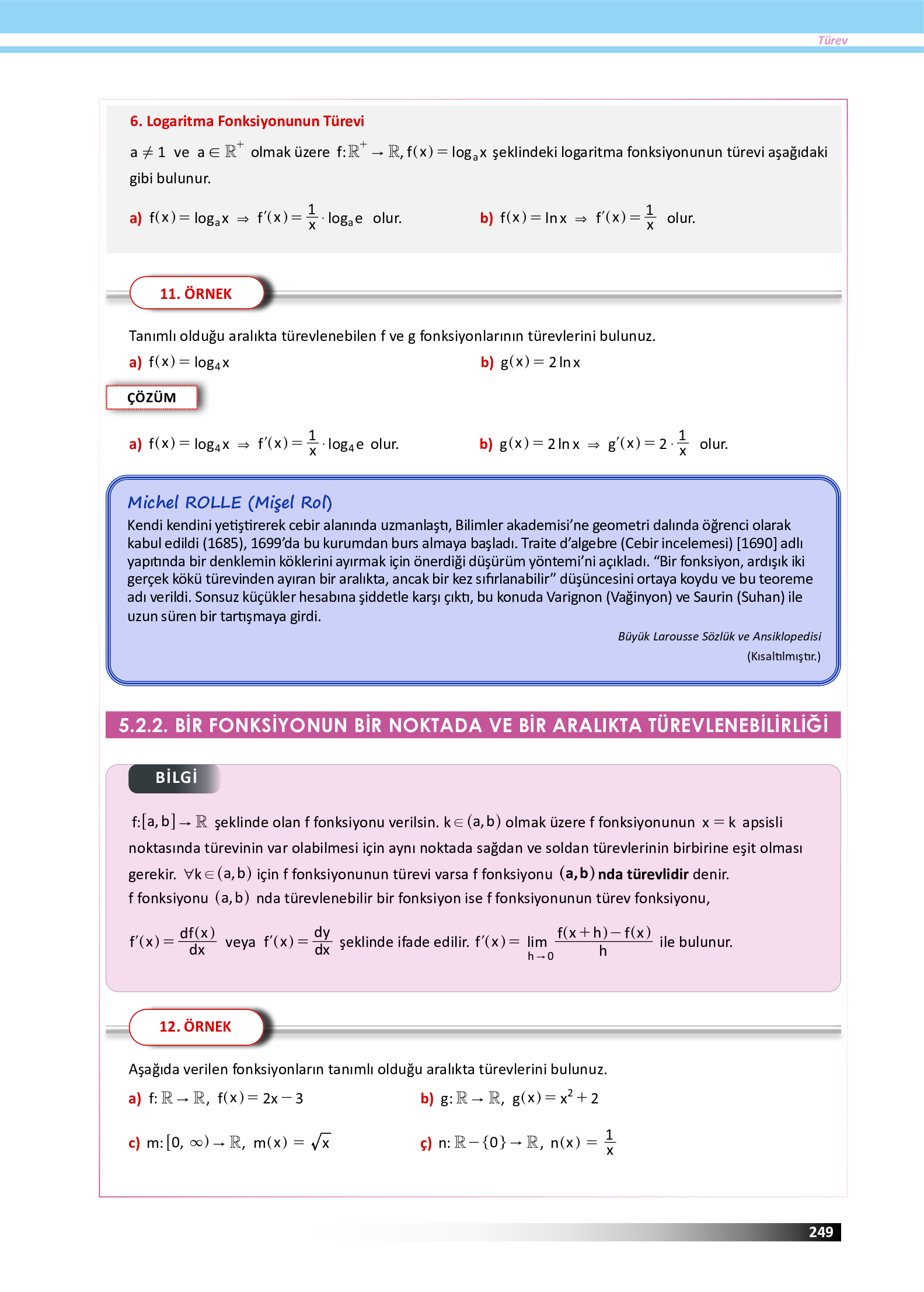 12. Sınıf Meb Yayınları Fen Lisesi Matematik Ders Kitabı Sayfa 249 Cevapları